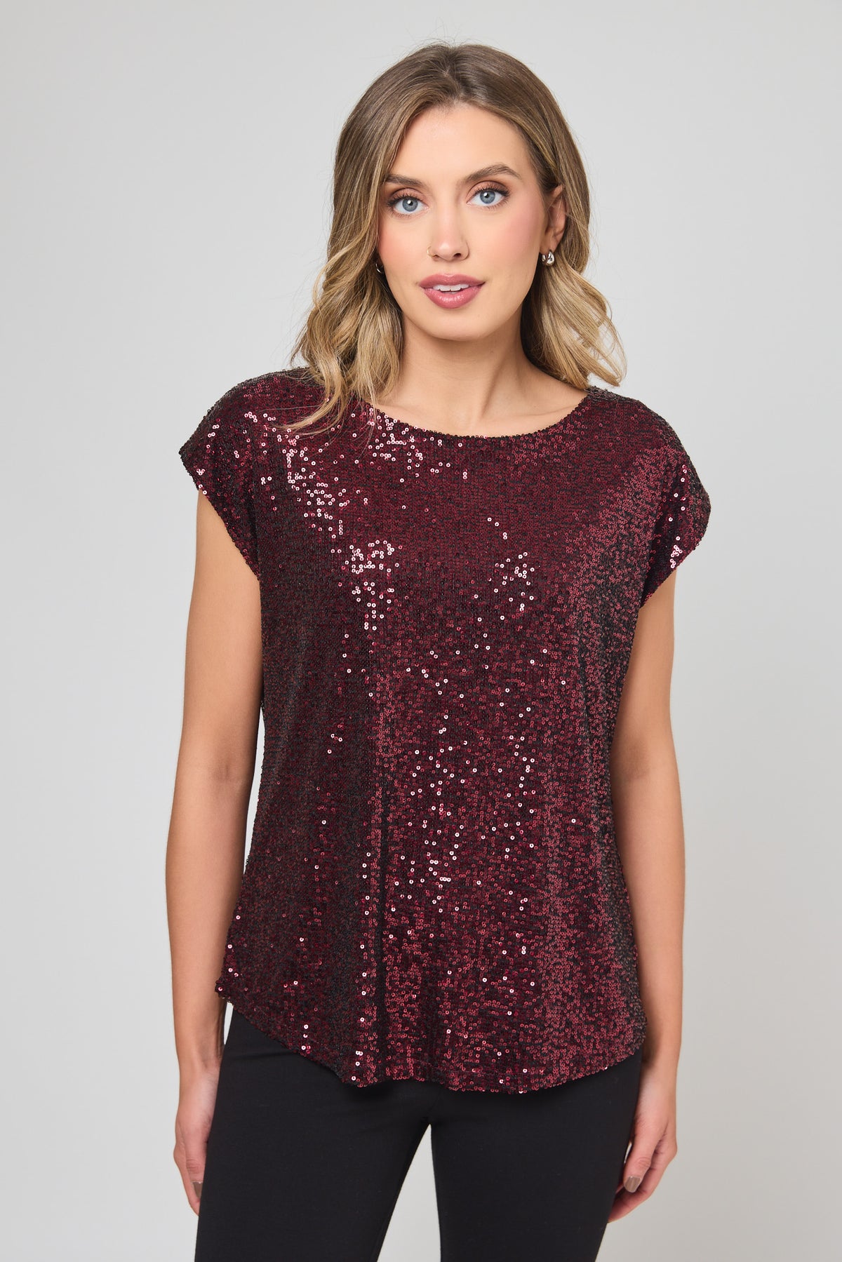 Sequin Tee with Shirttail Hem