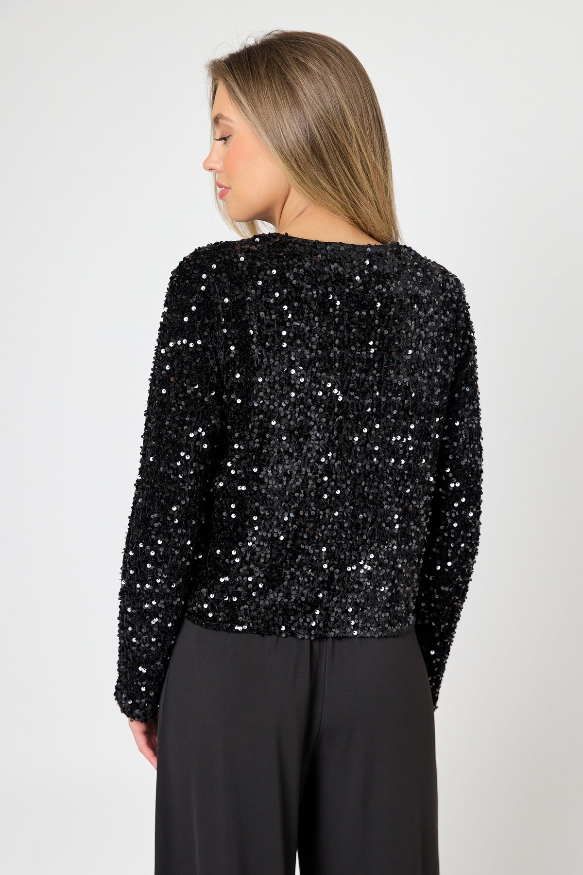 Sequin Velvet Cardigan with Satin Bows