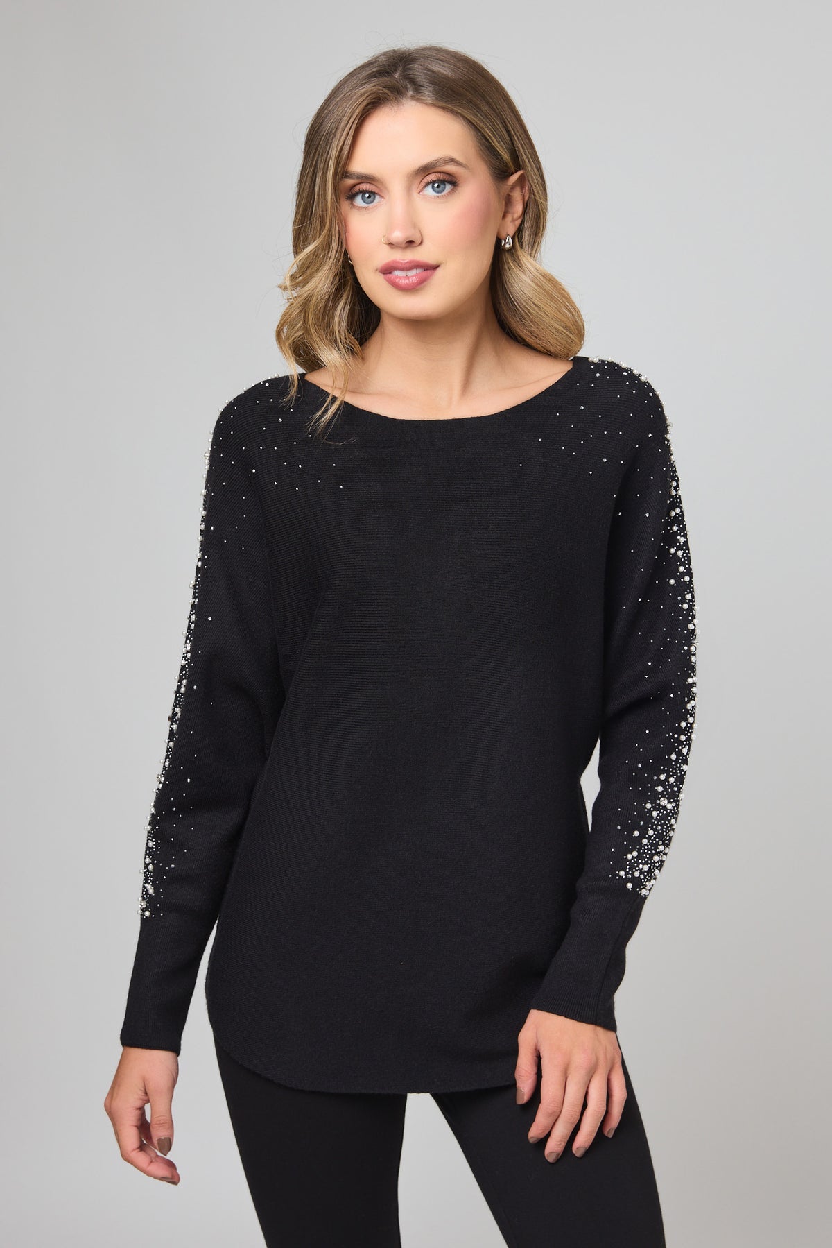 Dolman Sweater With Pearl and Rhinestone Trim