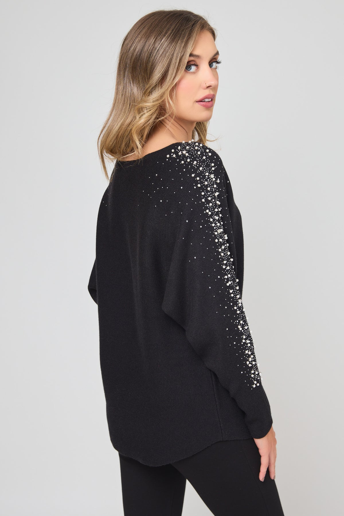 Dolman Sweater With Pearl and Rhinestone Trim