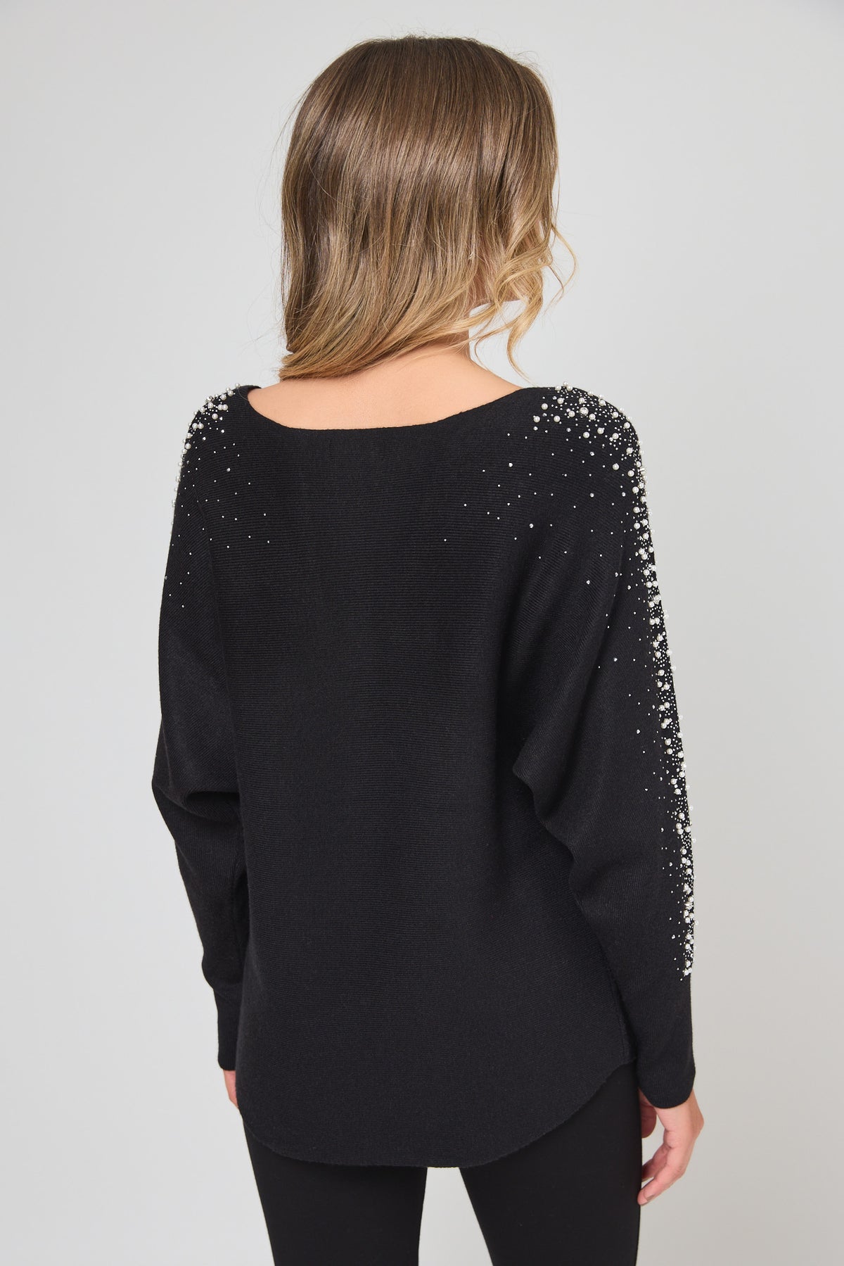 Dolman Sweater With Pearl and Rhinestone Trim