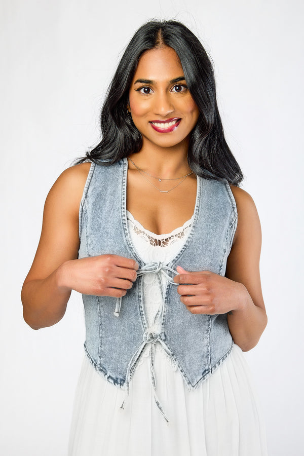 Ashley Sunlight Blue Denim Tie-Front Vest