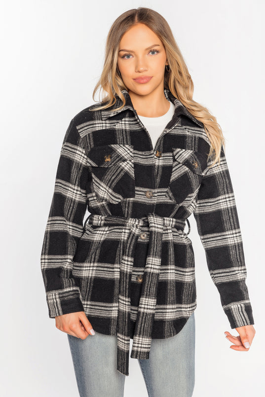 Abbie Plaid Belted Shacket