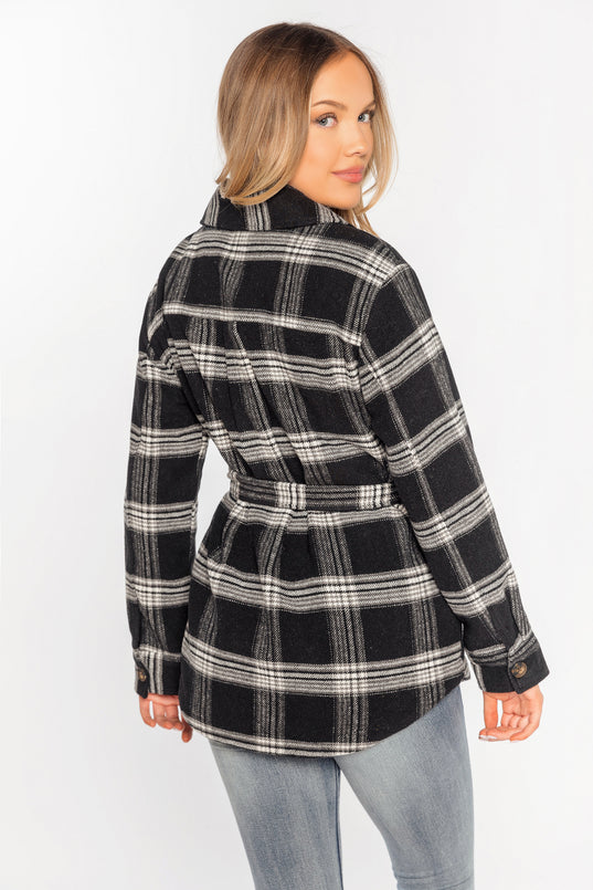 Abbie Plaid Belted Shacket