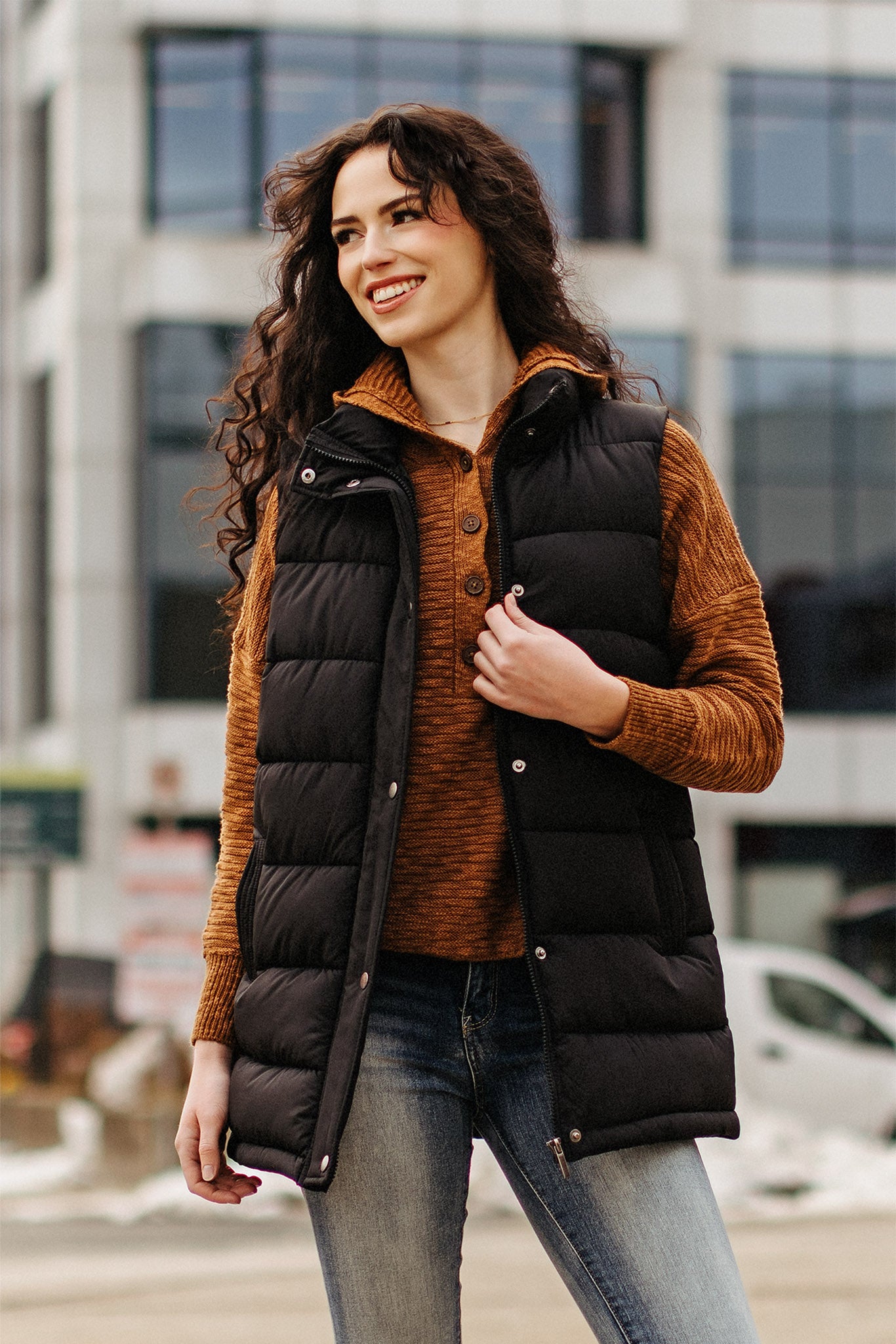 Quilted Puffer Mid-Length Vest