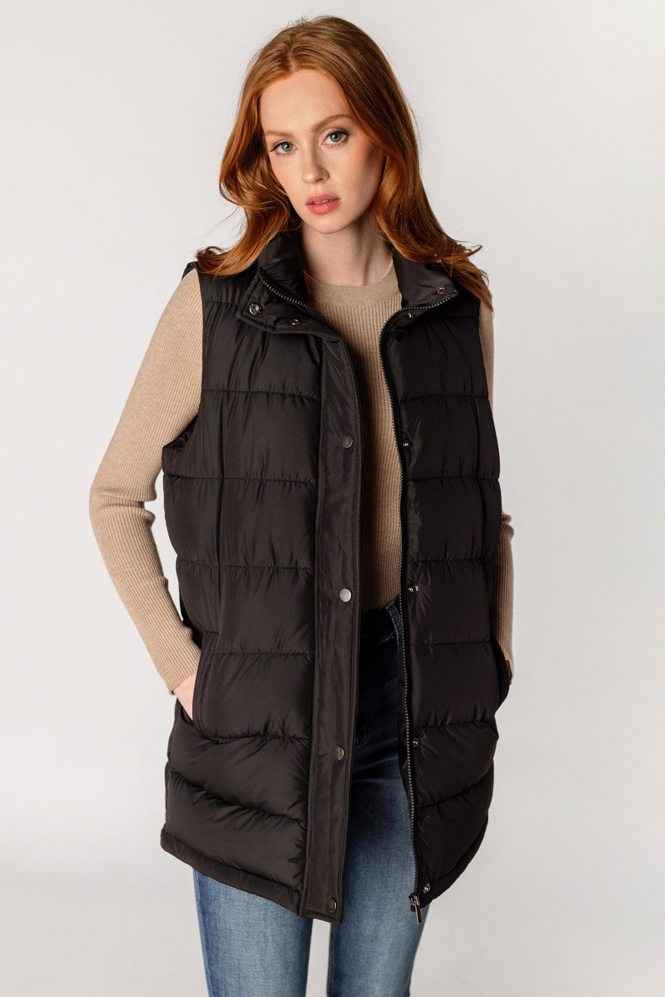 Quilted Puffer Mid-Length Vest