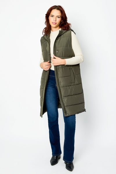 Hooded Midi Puffer Vest with Side Zippers – Eclipse