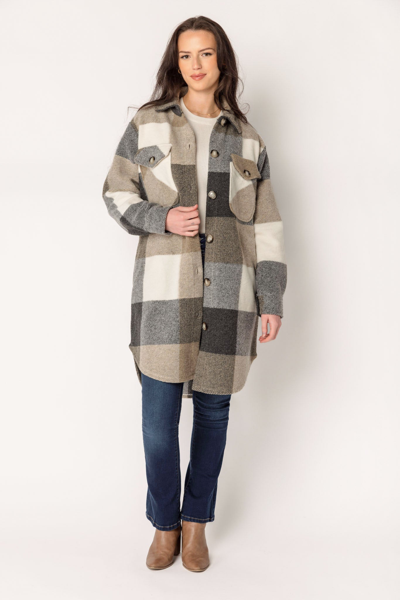 Buffalo Plaid Longline Knit Shacket