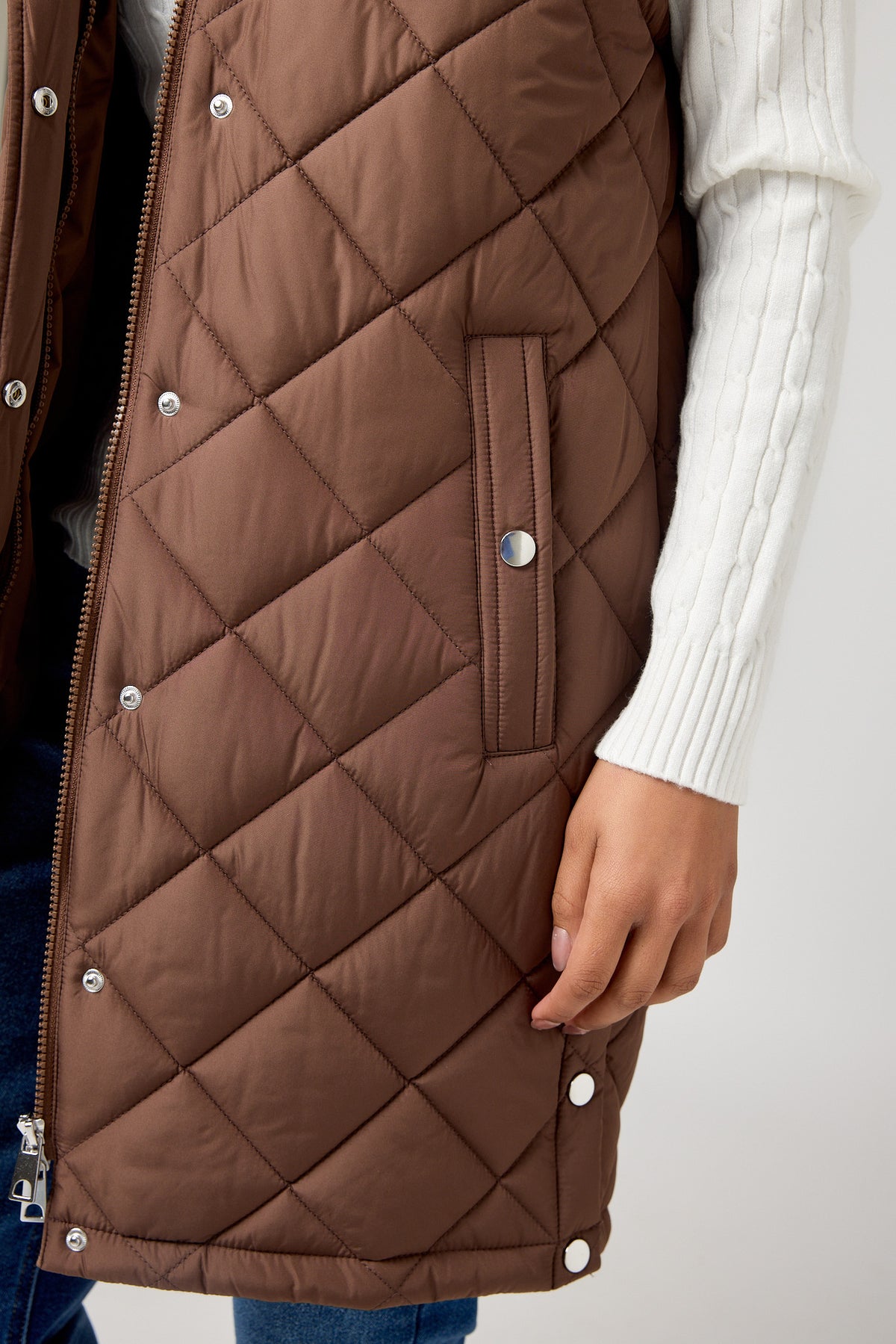 Quilted Puffer Midi Vest with Sherpa Lined Hood