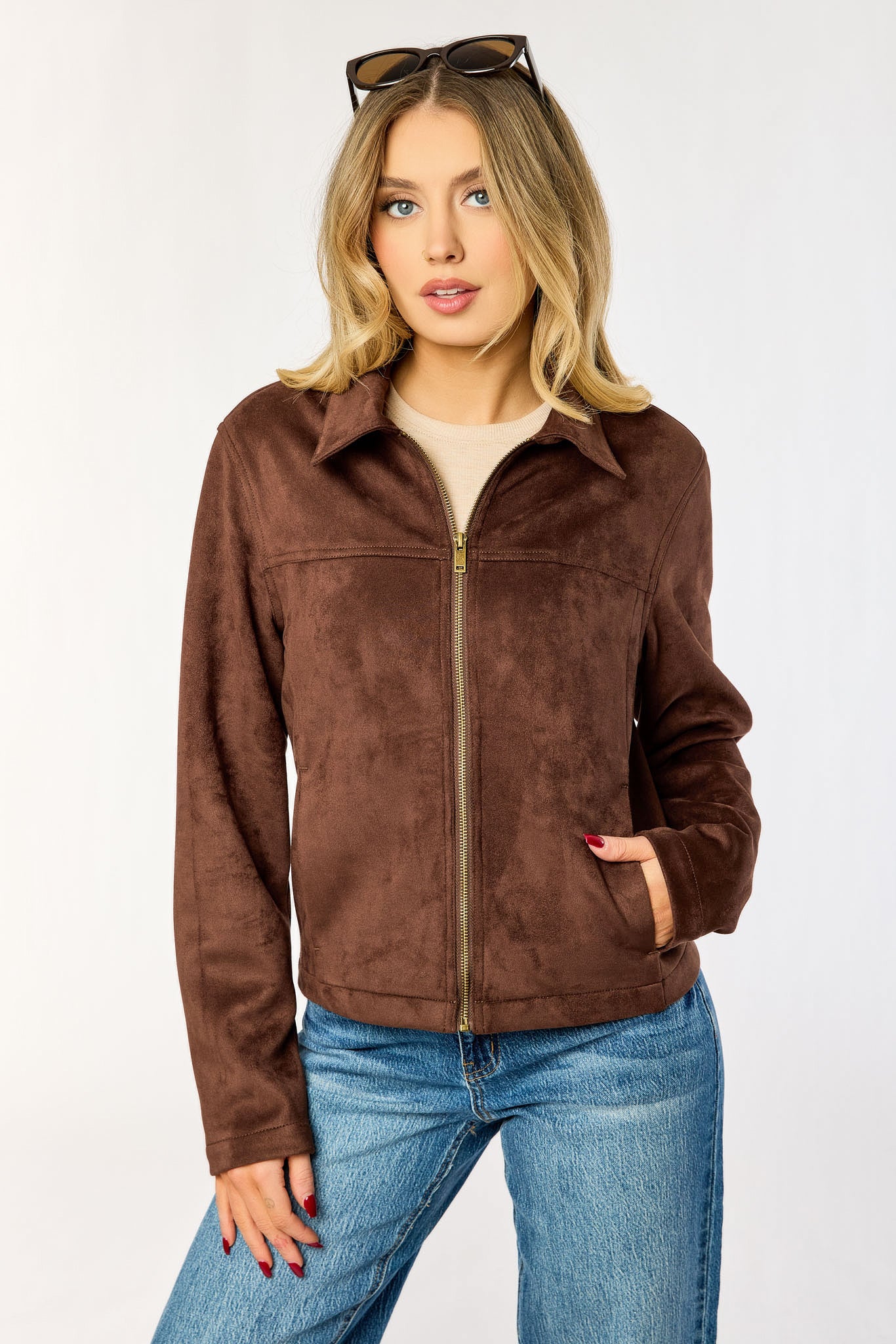 Suede Zip-Front Jacket