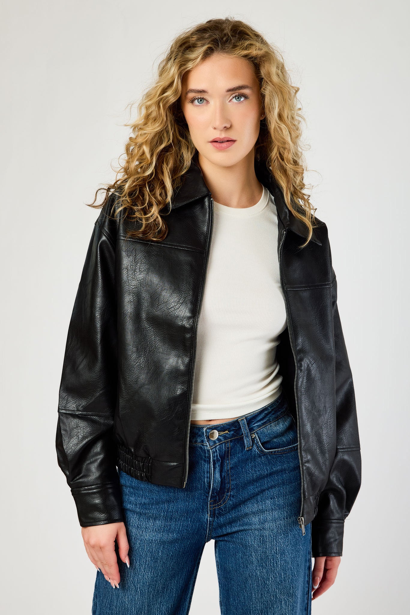 Ashley Oversized Vegan Leather Bomber Jacket – Eclipse