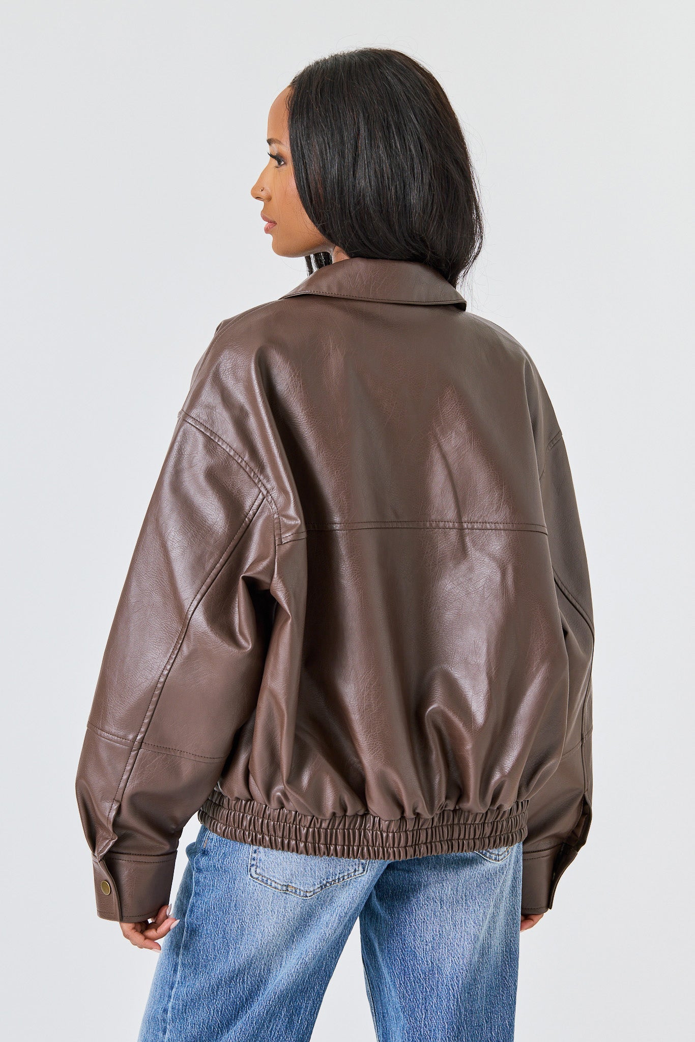 Ashley Oversized Vegan Leather Bomber Jacket