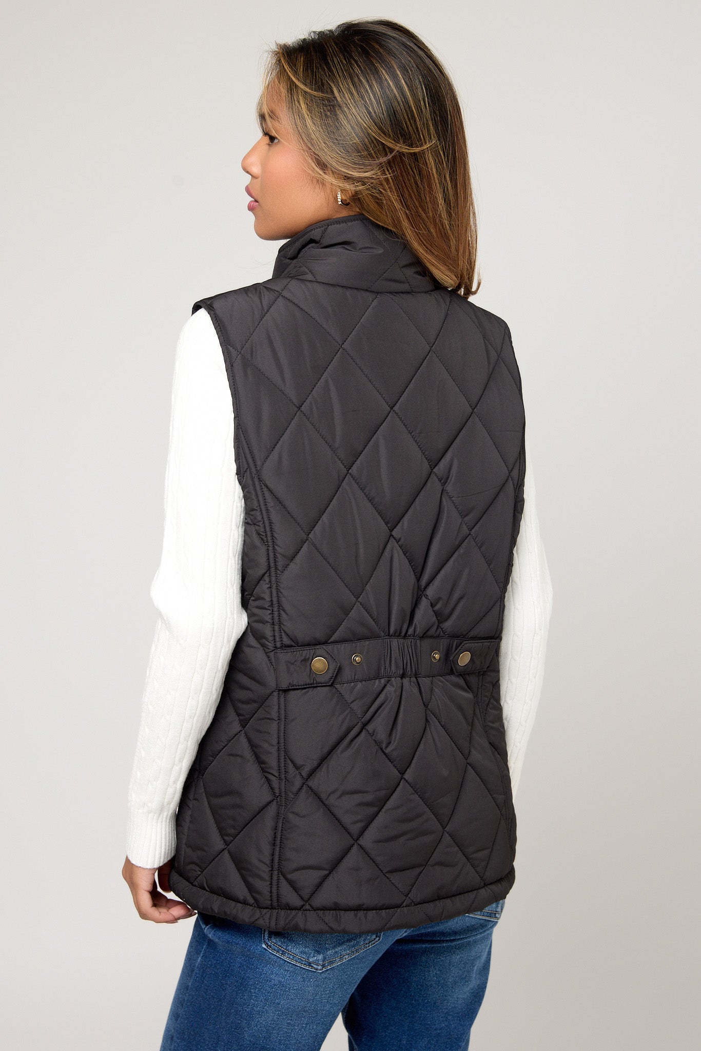Diamond Quilt Vest with Corduroy Trim &amp; Adjustable Back Tab
