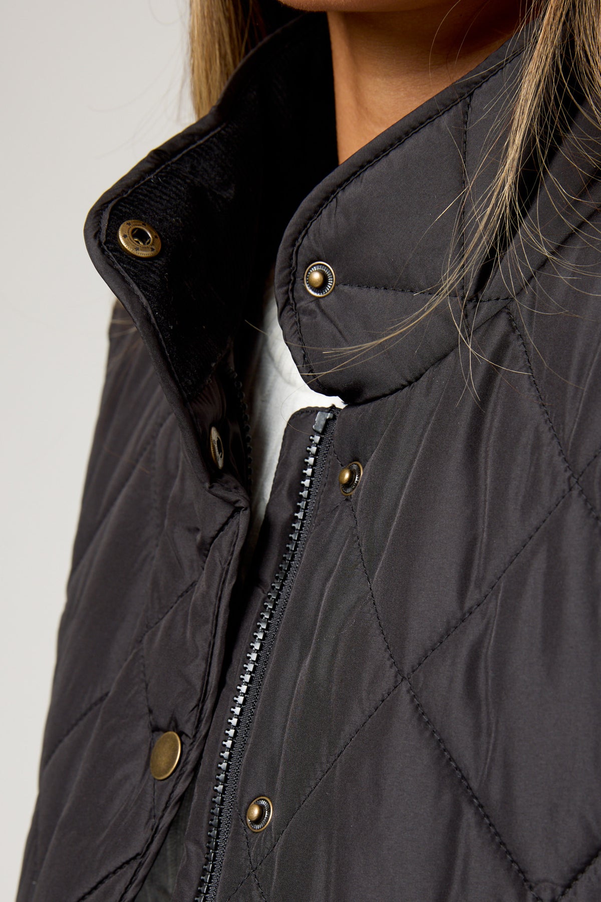Diamond Quilt Vest with Corduroy Trim &amp; Adjustable Back Tab