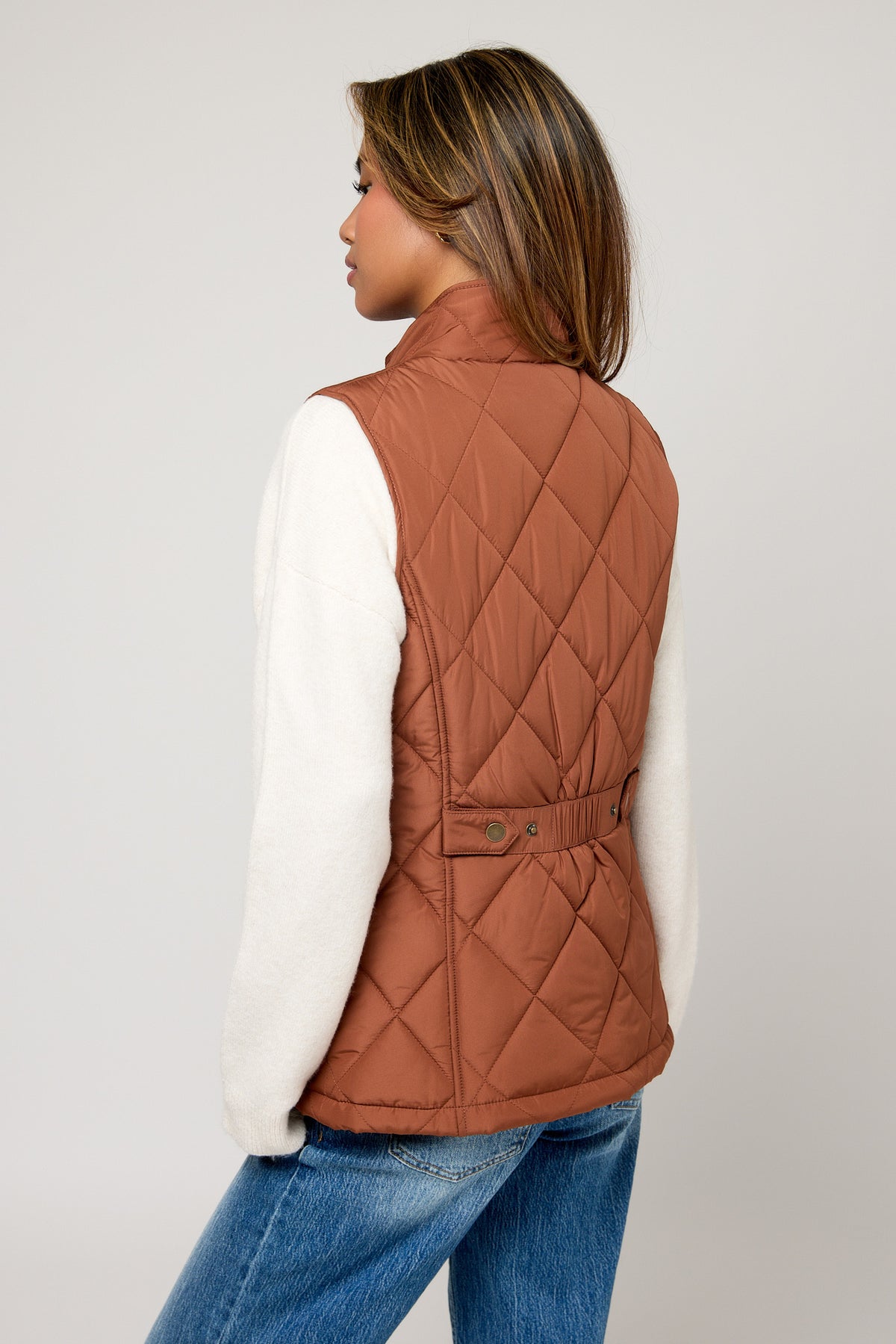 Diamond Quilt Vest with Corduroy Trim &amp; Adjustable Back Tab