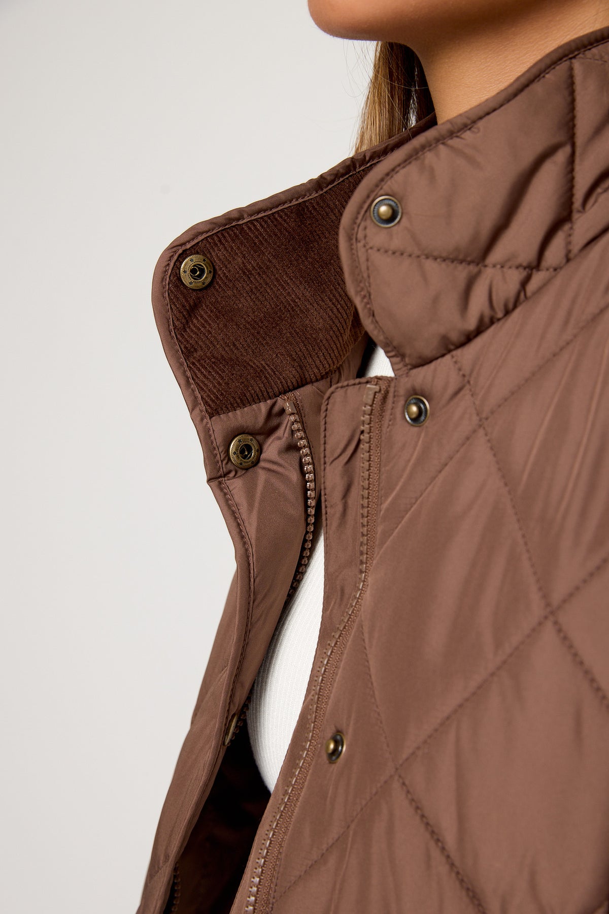 Diamond Quilt Vest with Corduroy Trim &amp; Adjustable Back Tab