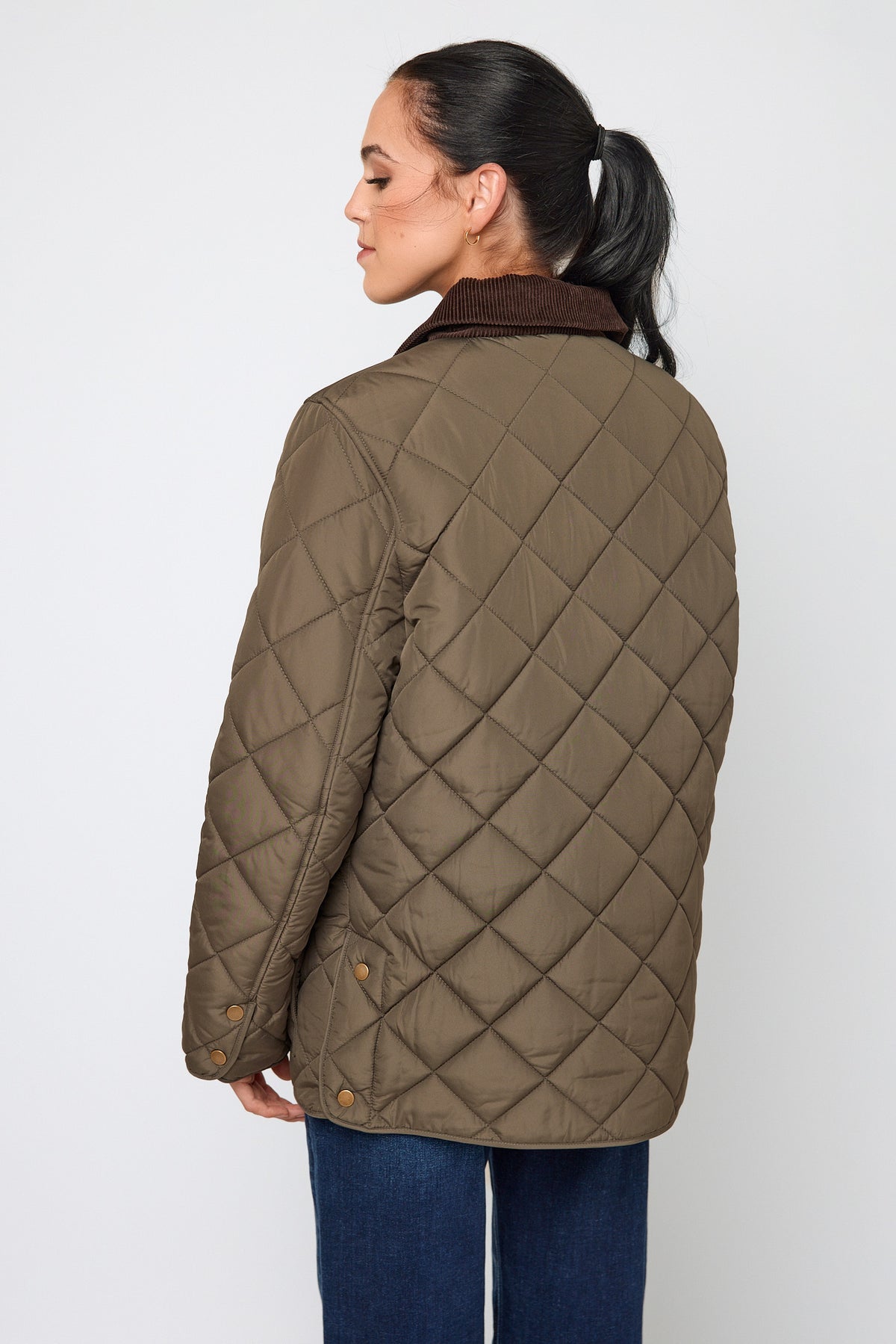 Diamond-Quilted Barn Jacket with Corduroy Trim