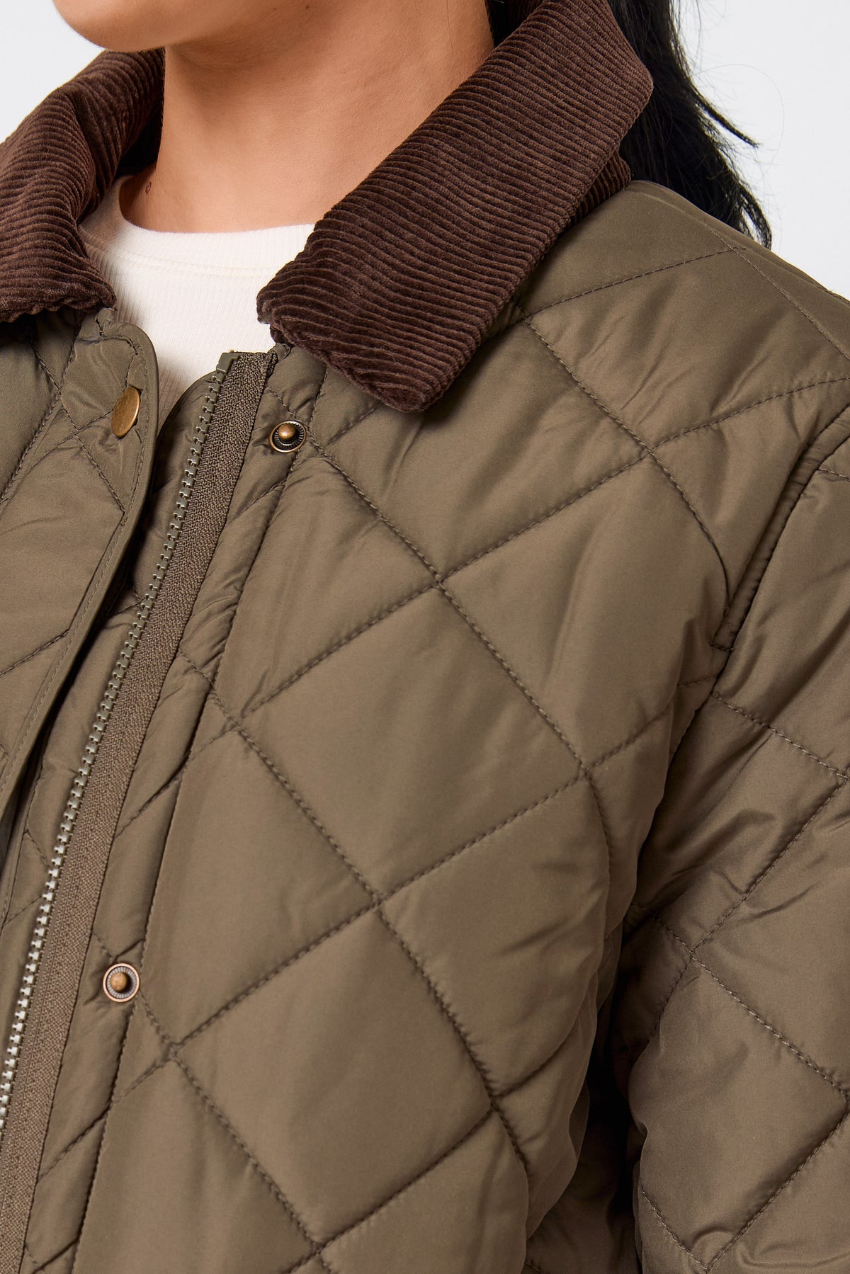 Diamond-Quilted Barn Jacket with Corduroy Trim