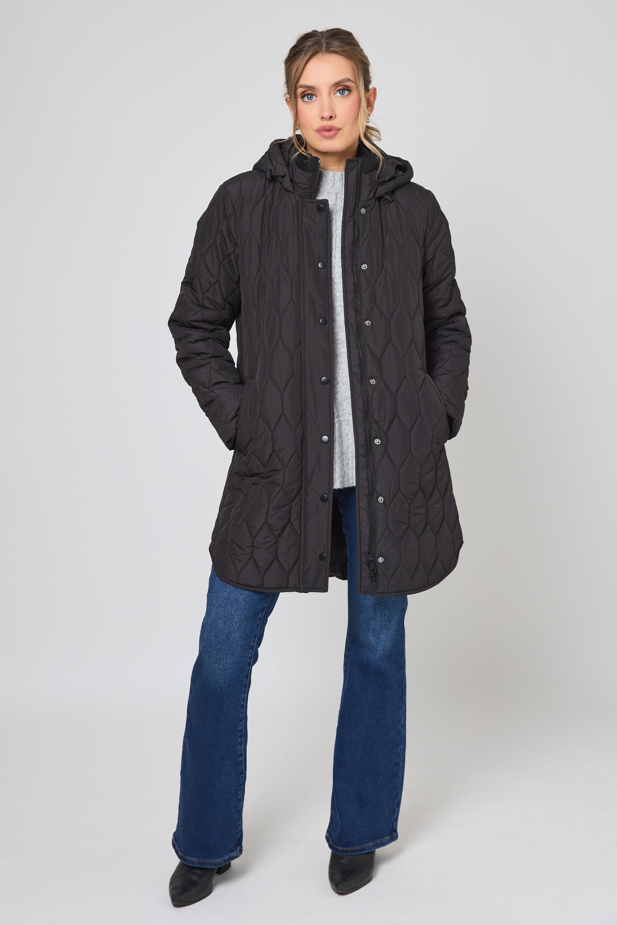Honeycomb Quilted Hooded Coat