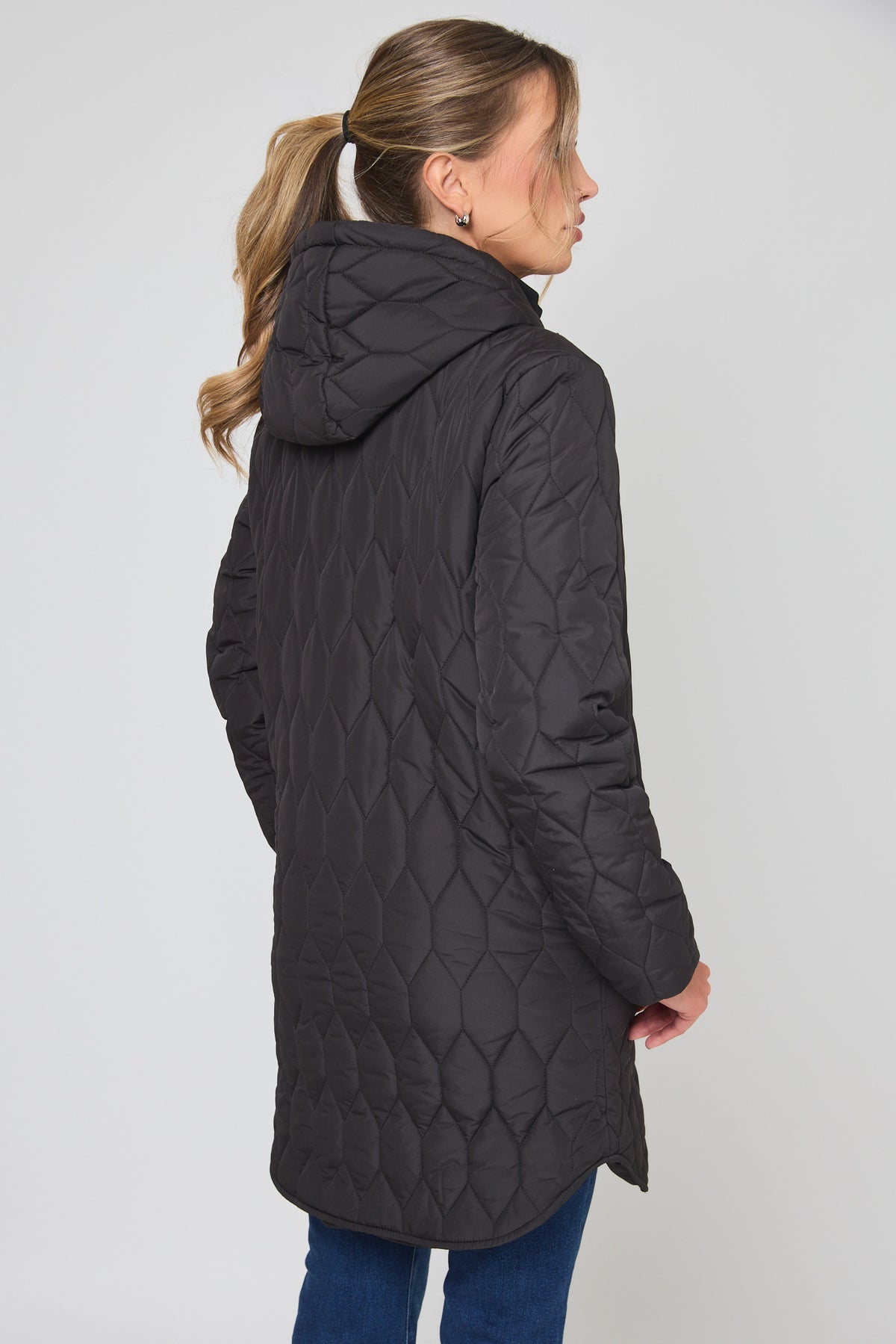 Honeycomb Quilted Hooded Coat