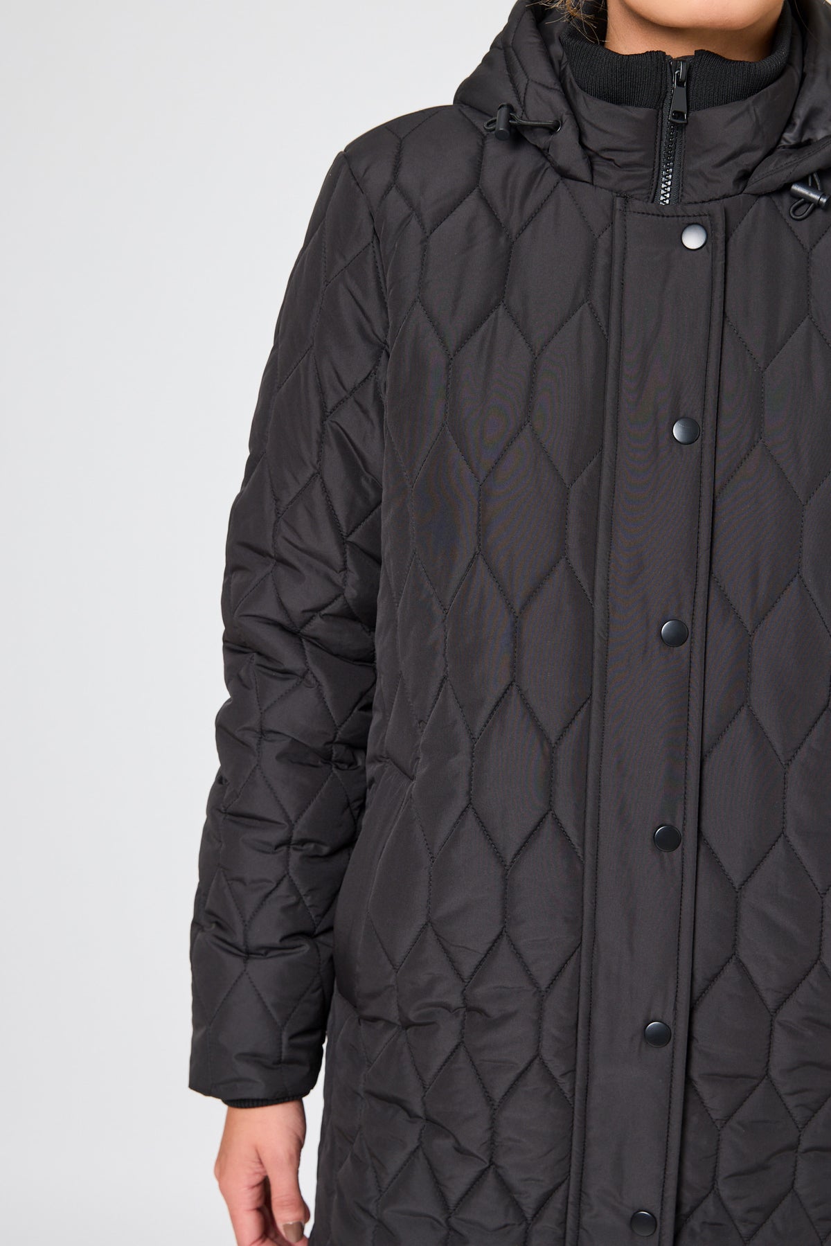 Honeycomb Quilted Hooded Coat