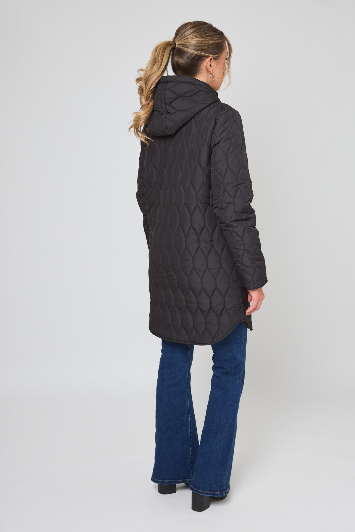 Honeycomb Quilted Hooded Coat