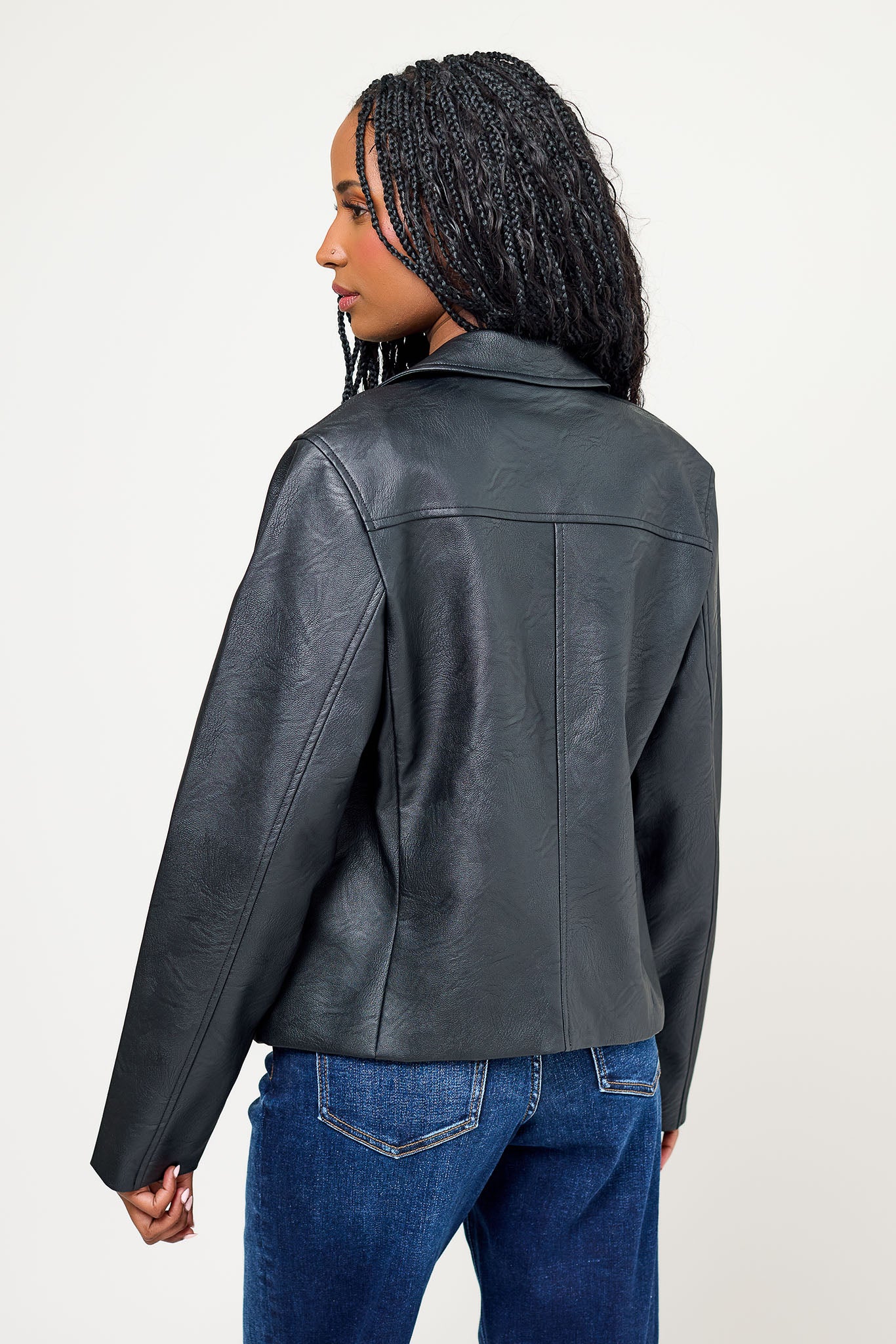 Faux Leather Zip-Front Jacket