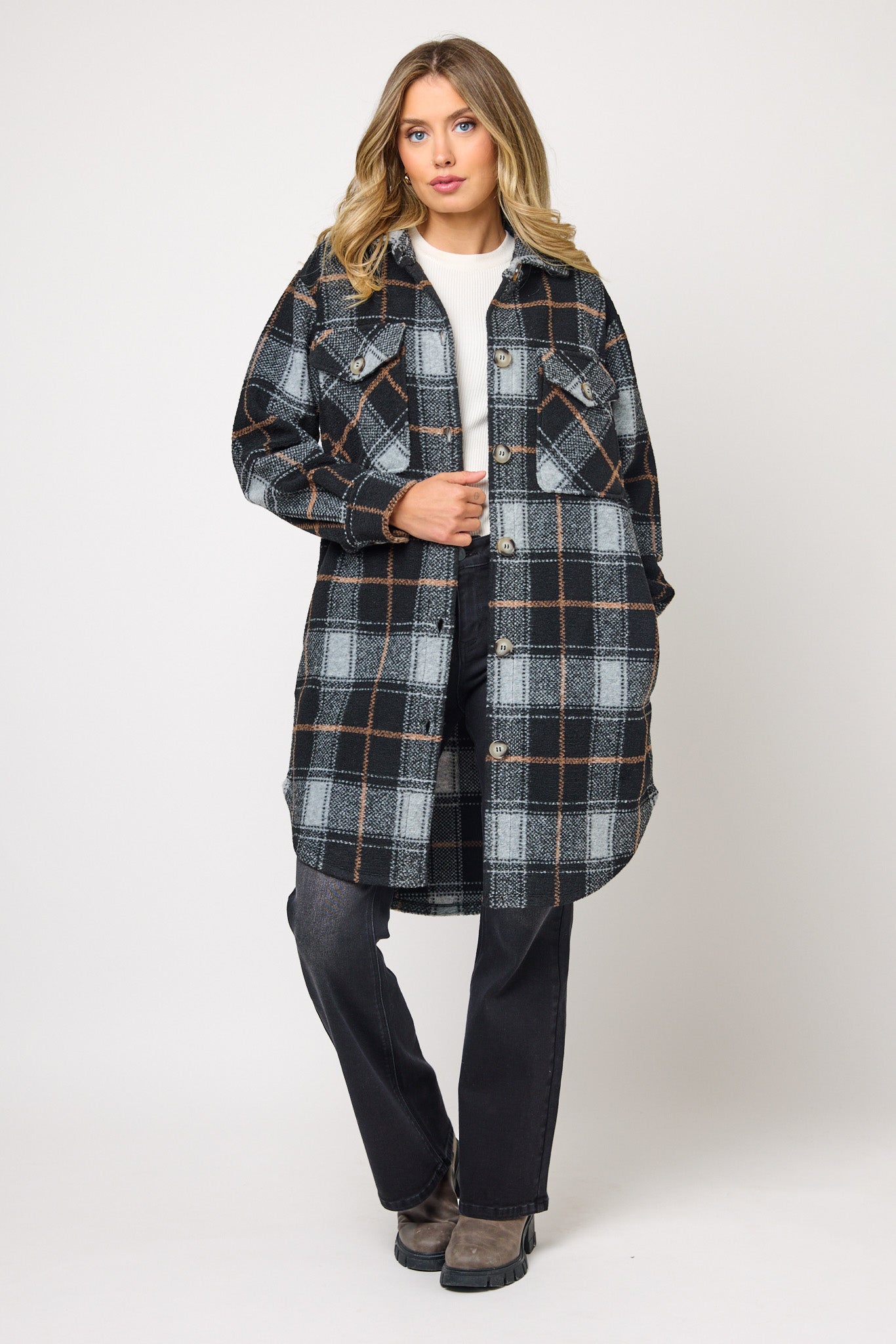 Plaid Knit Longline Shacket