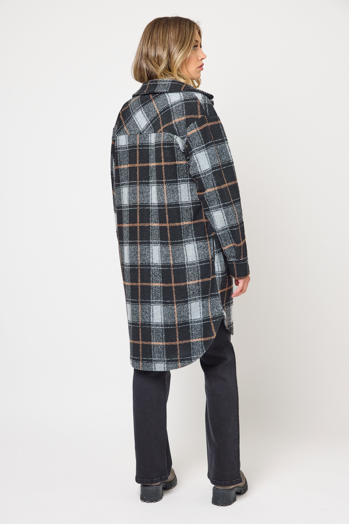 Plaid Knit Longline Shacket