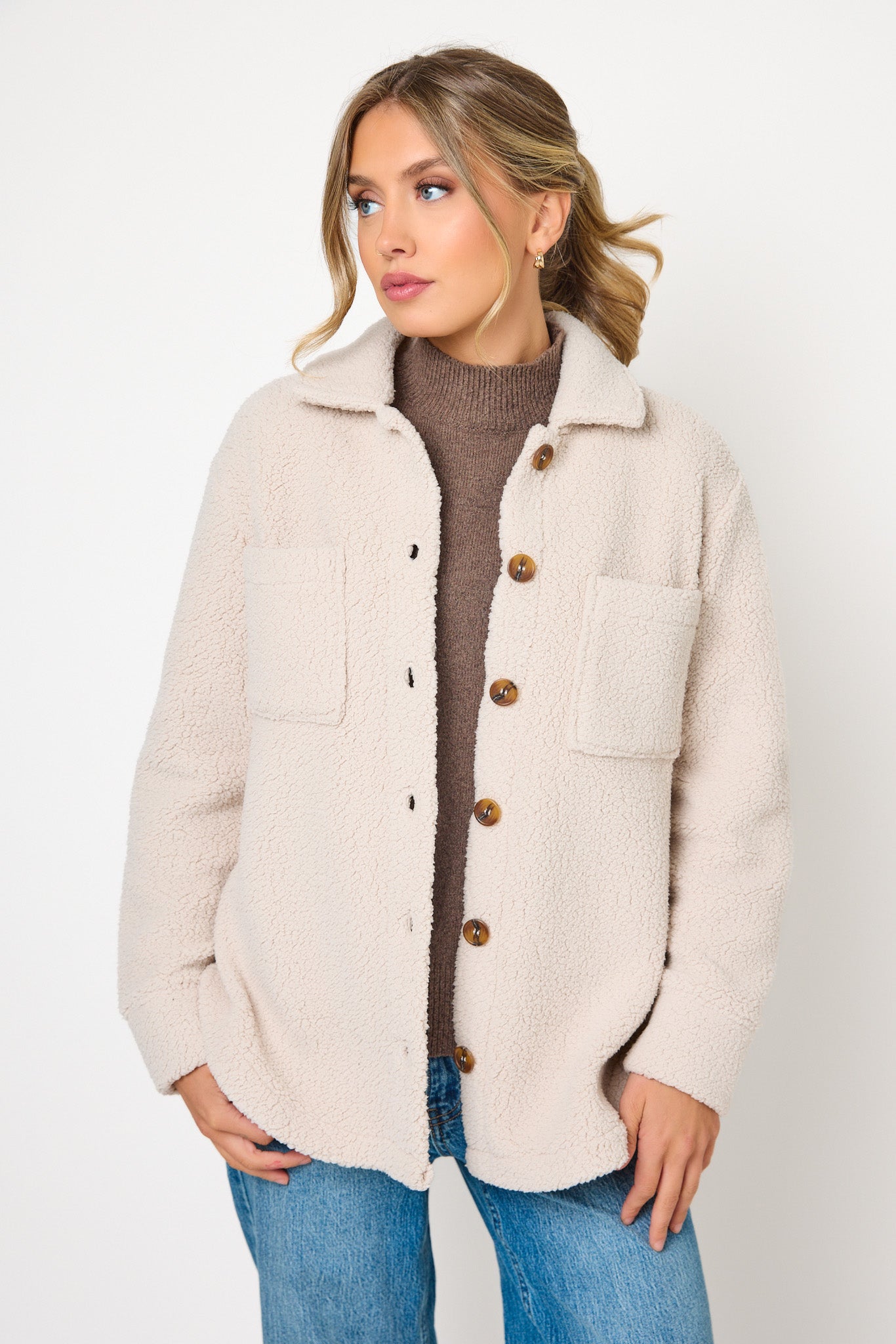 Sherpa Shacket with Shirttail Hem