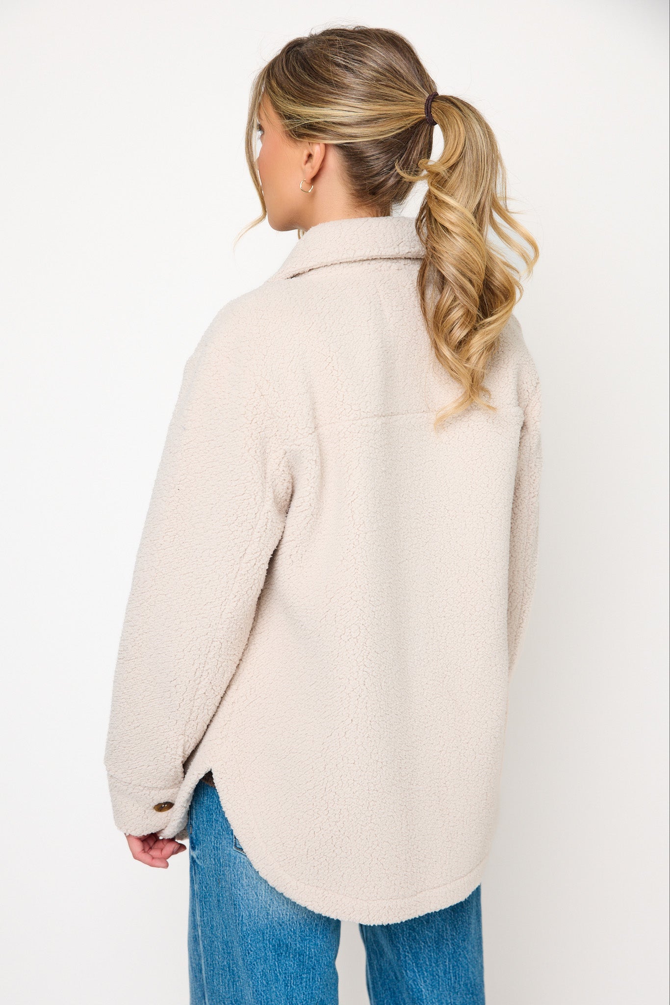 Sherpa Shacket with Shirttail Hem