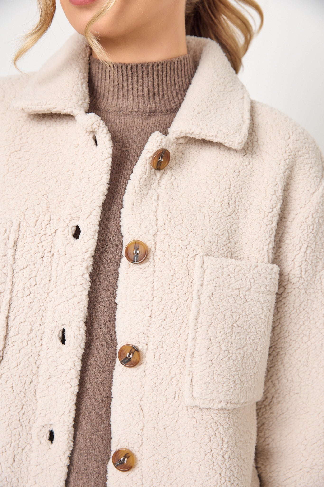 Sherpa Shacket with Shirttail Hem