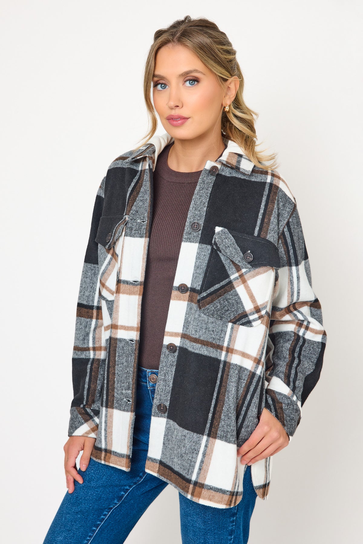 Gillian Brushed Plaid Shacket With Removable Hood