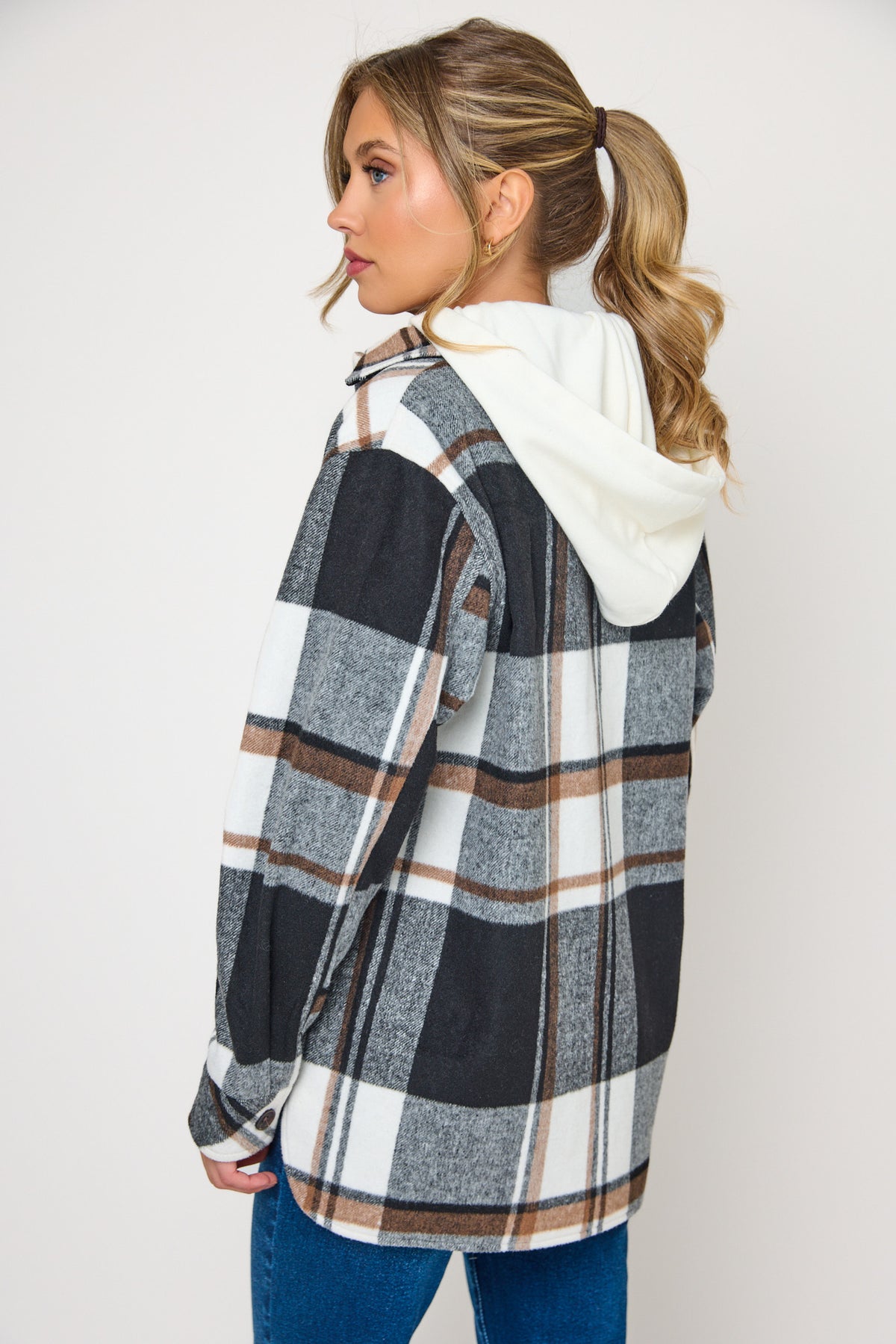 Gillian Brushed Plaid Shacket With Removable Hood