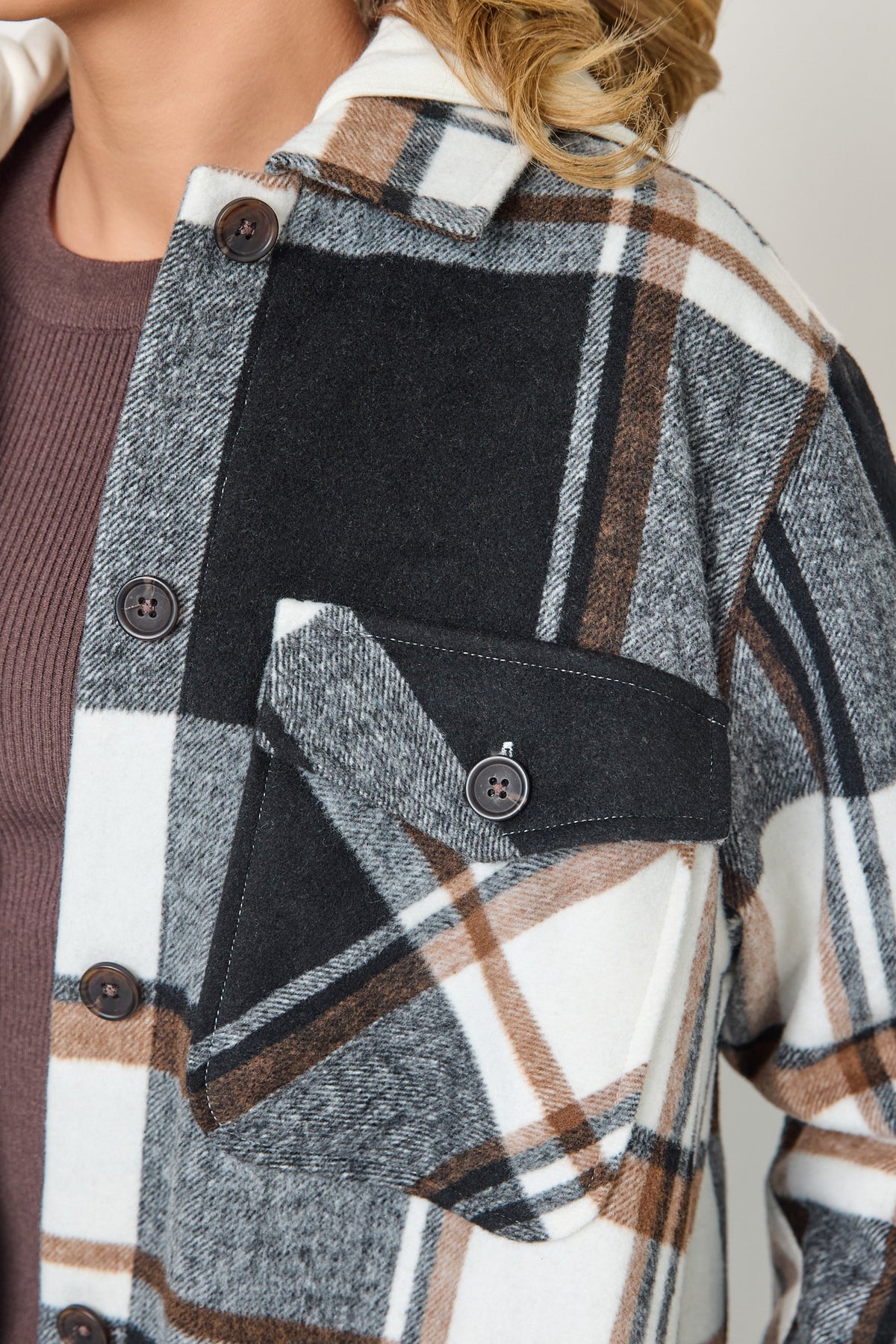 Gillian Brushed Plaid Shacket With Removable Hood