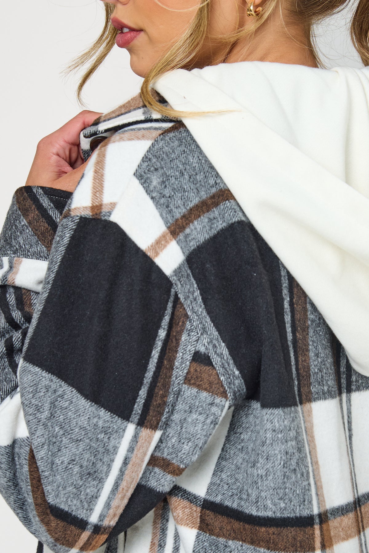 Gillian Brushed Plaid Shacket With Removable Hood