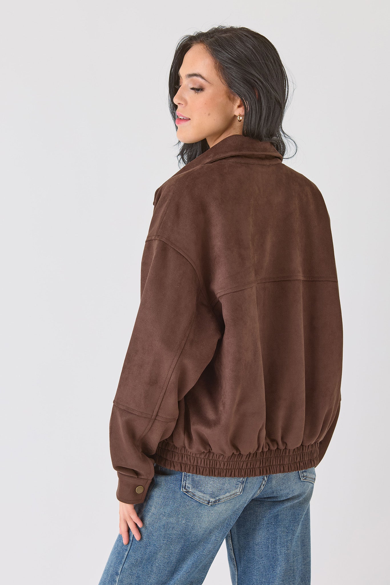 Oversized Faux Suede Bomber Jacket