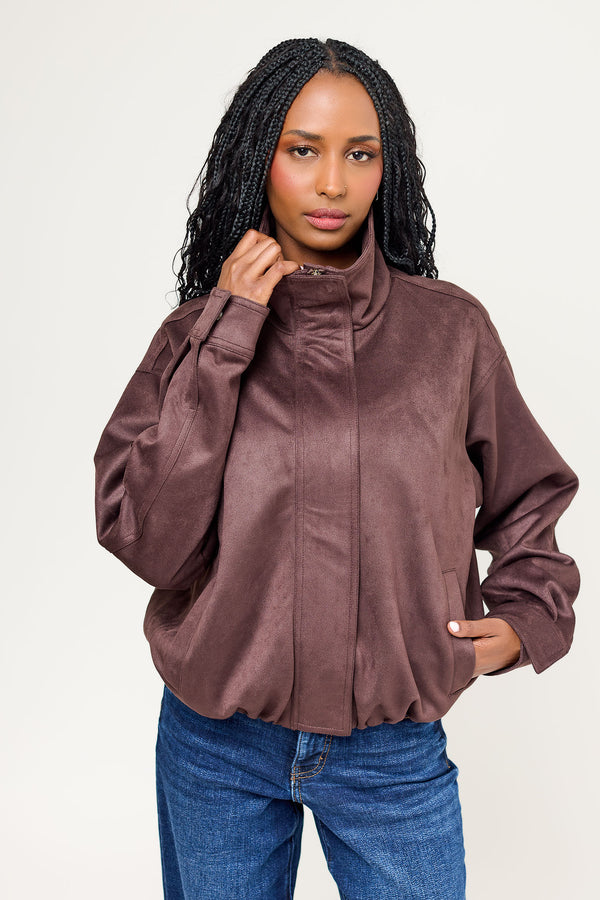 Vegan Suede Funnel Neck Bomber