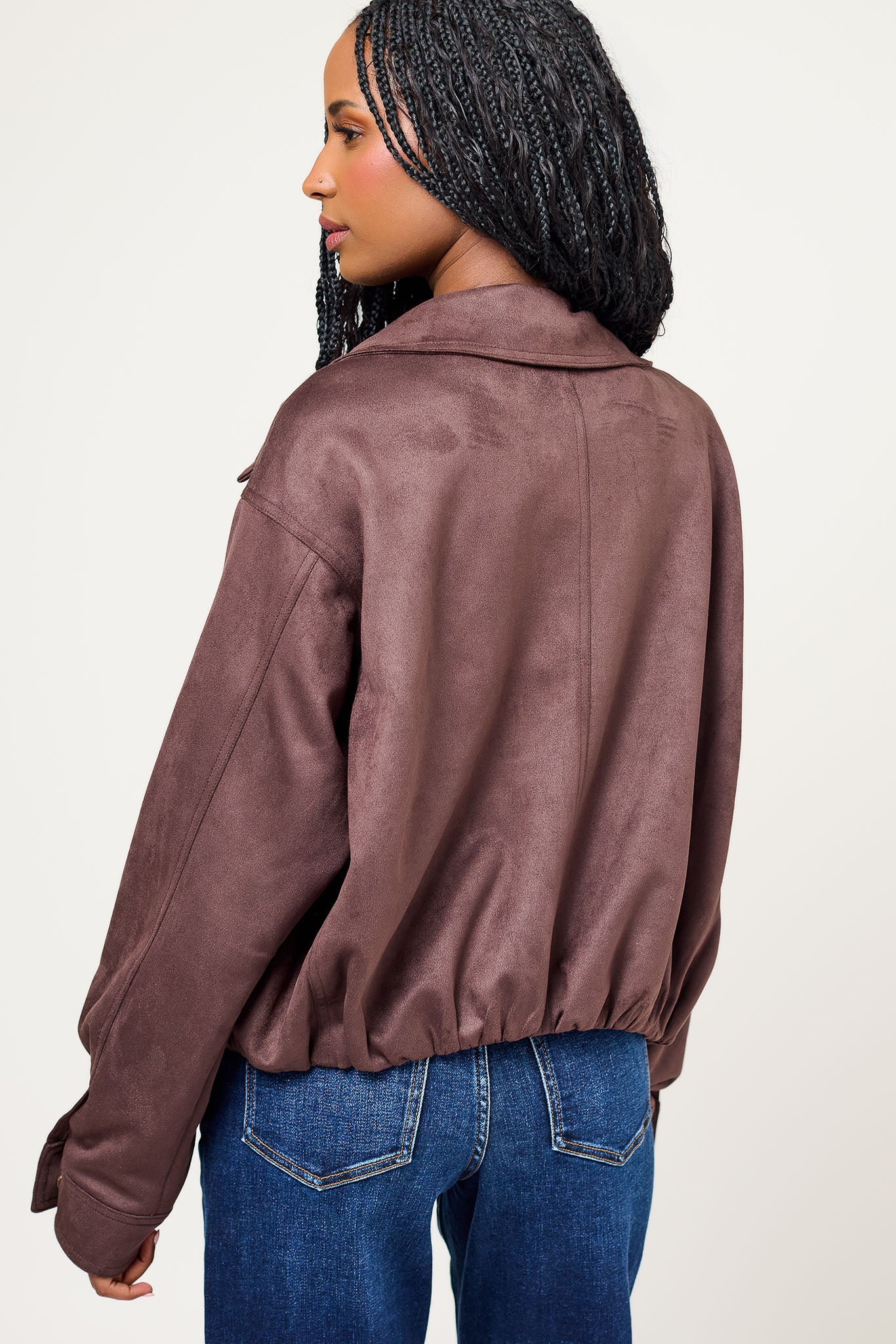 Vegan Suede Funnel Neck Bomber