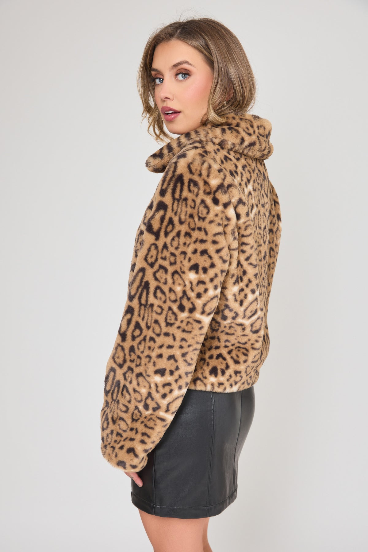 Leopard Faux Fur Zip-Up Jacket