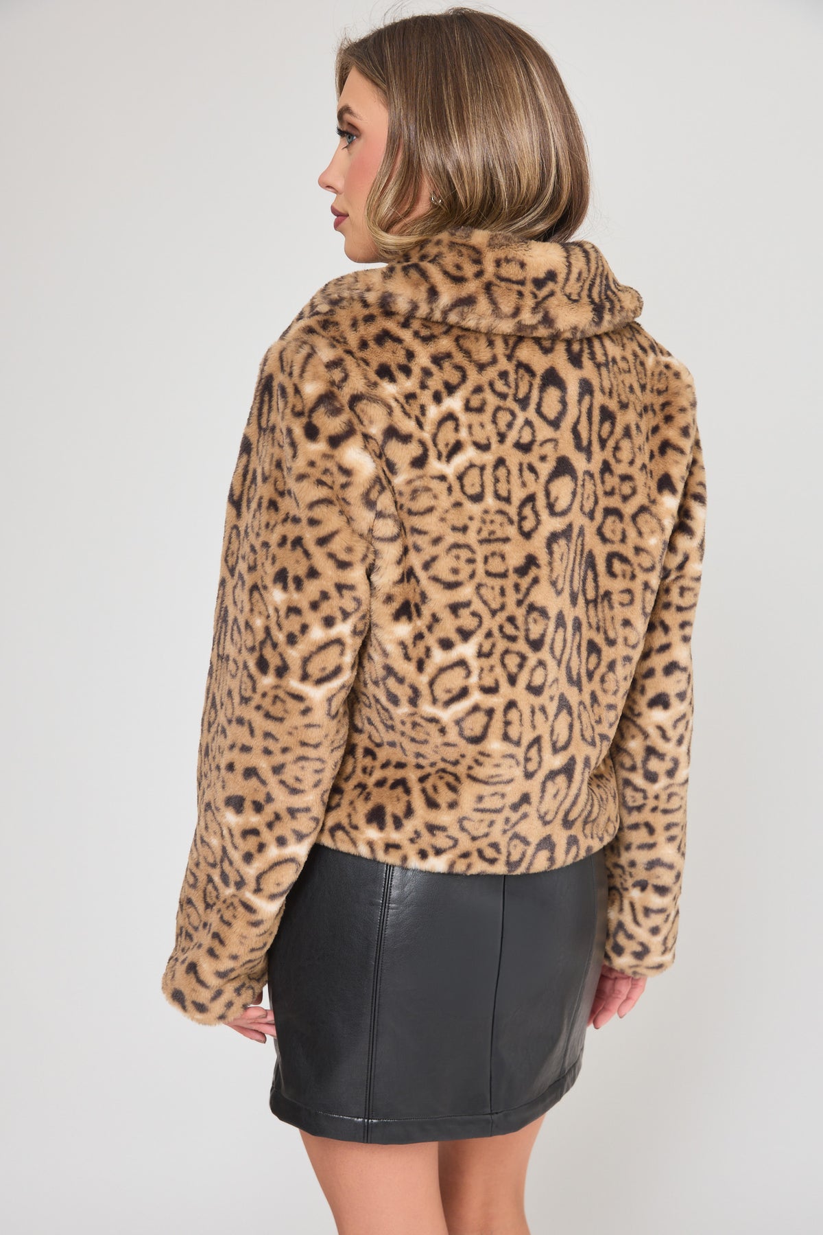 Leopard Faux Fur Zip-Up Jacket