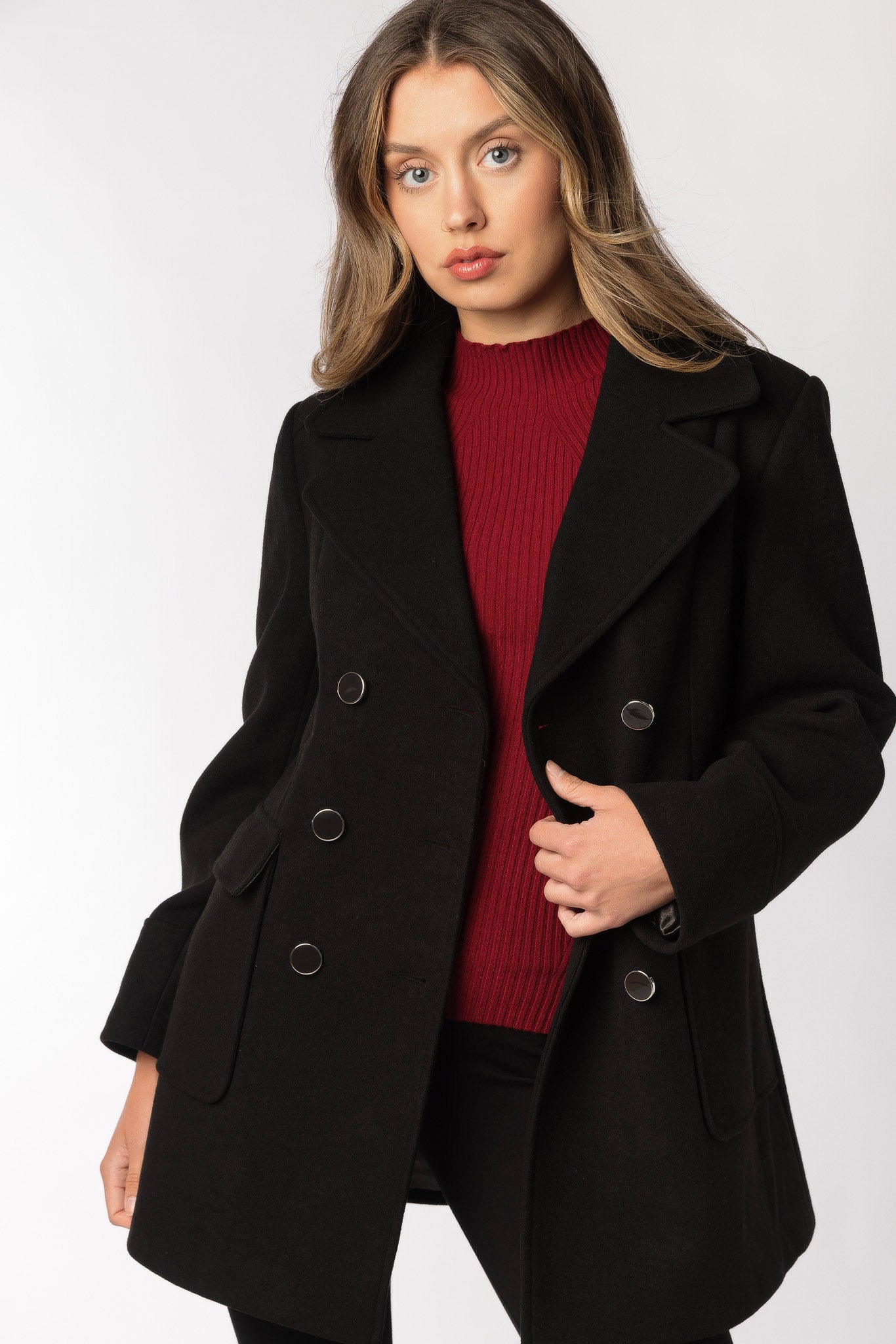 Manteau brossé à double boutonnage