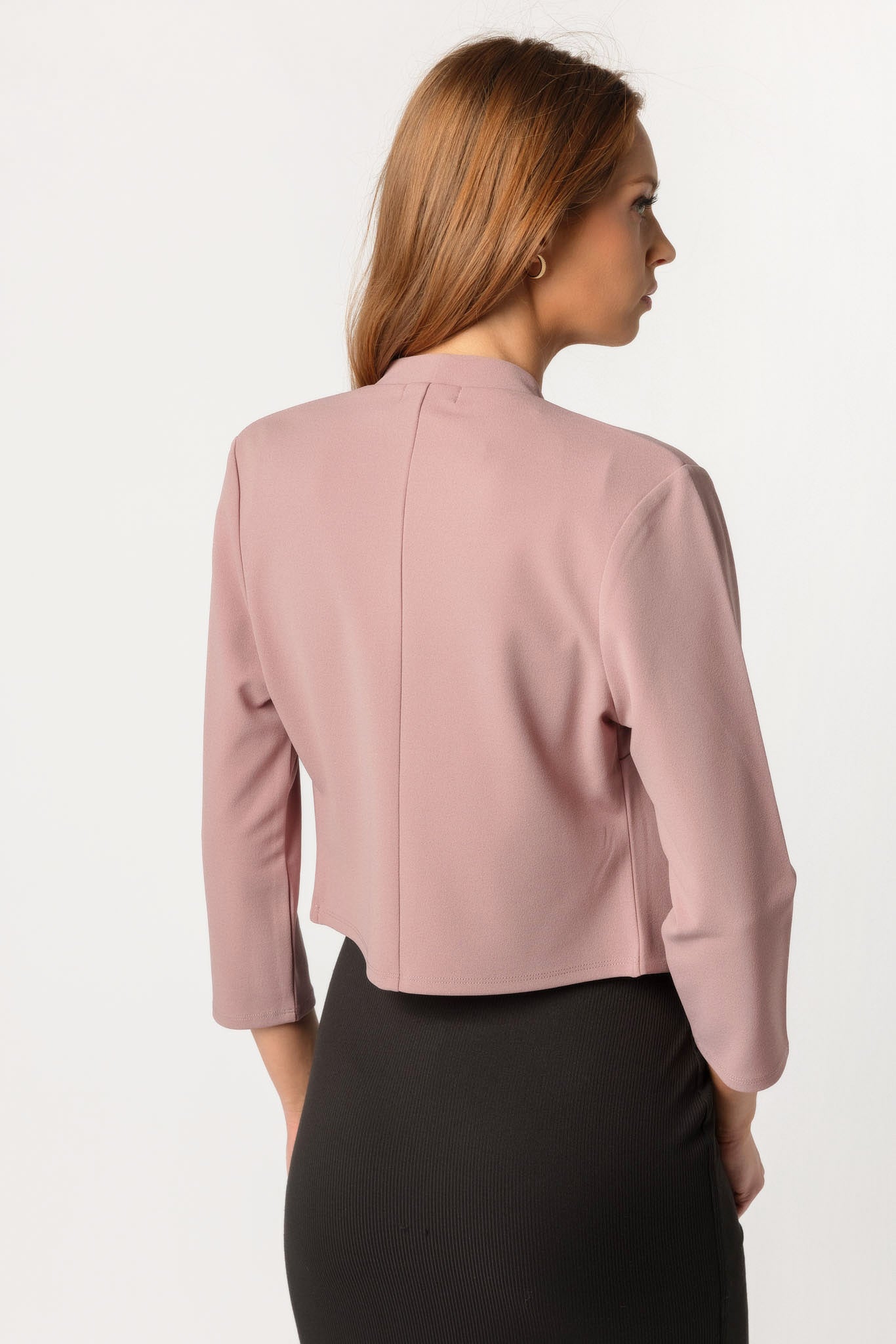 Stretch Crepe Cropped Shawl Blazer