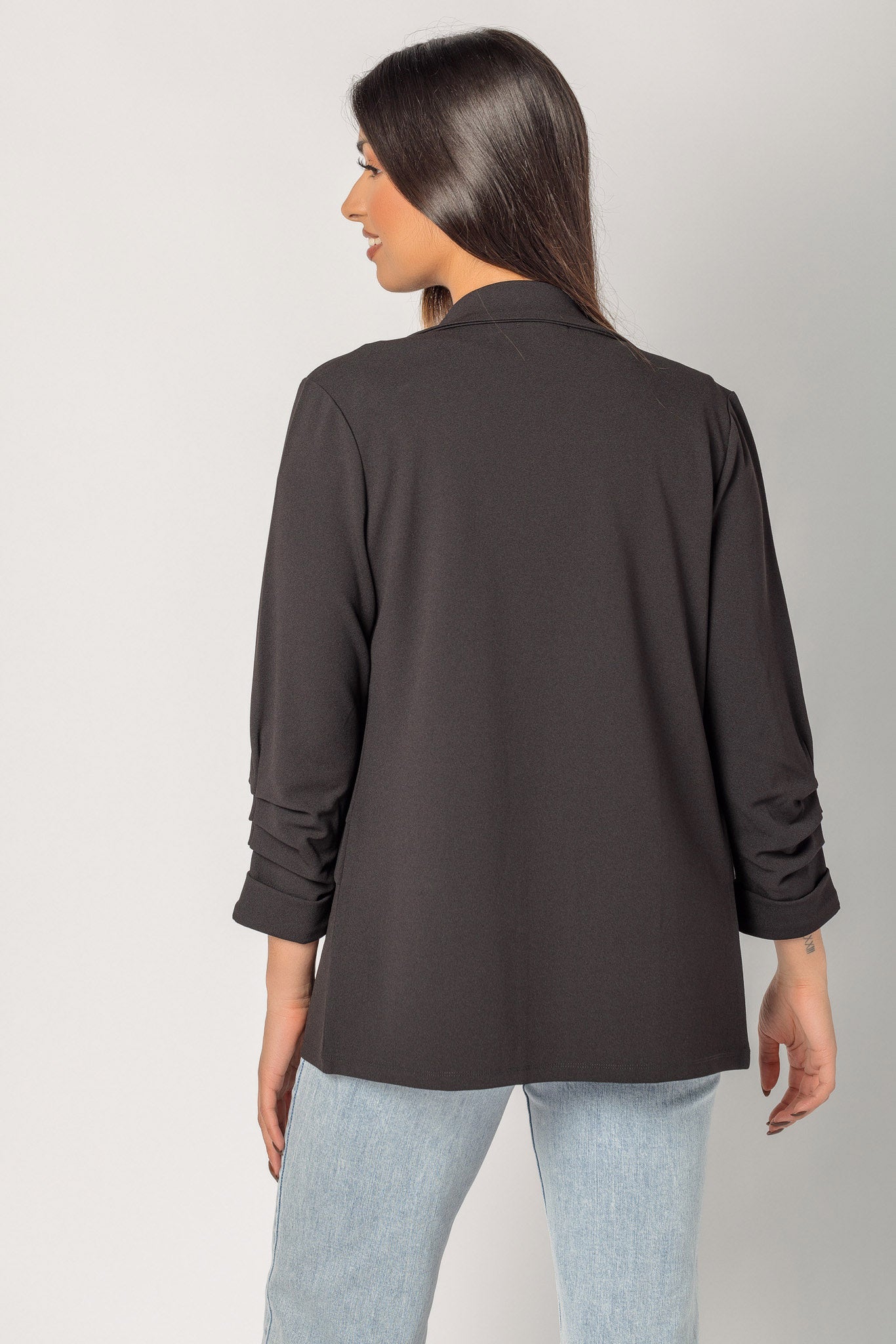 Stretch Crepe Blazer with Ruched Sleeves