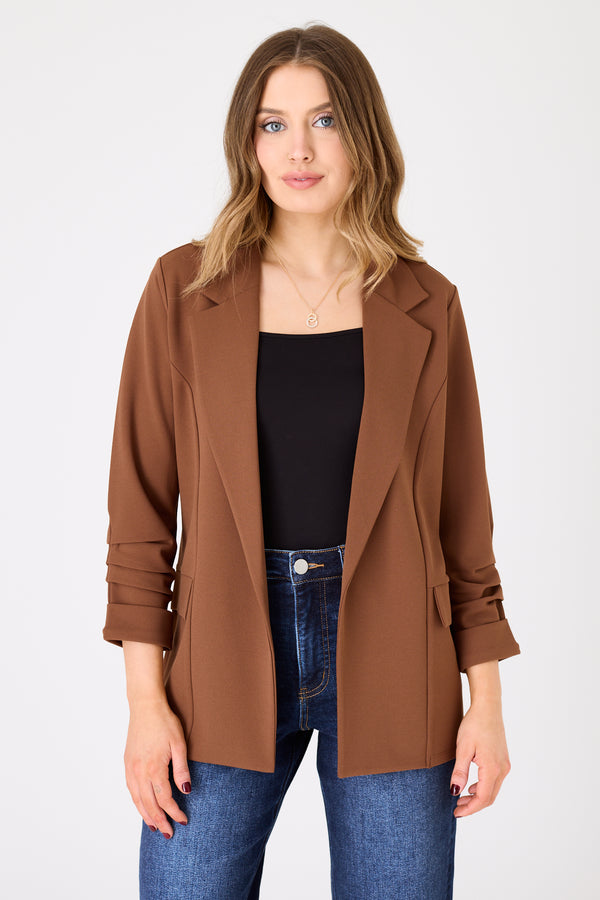 Stretch Crepe Blazer with Ruched Sleeves