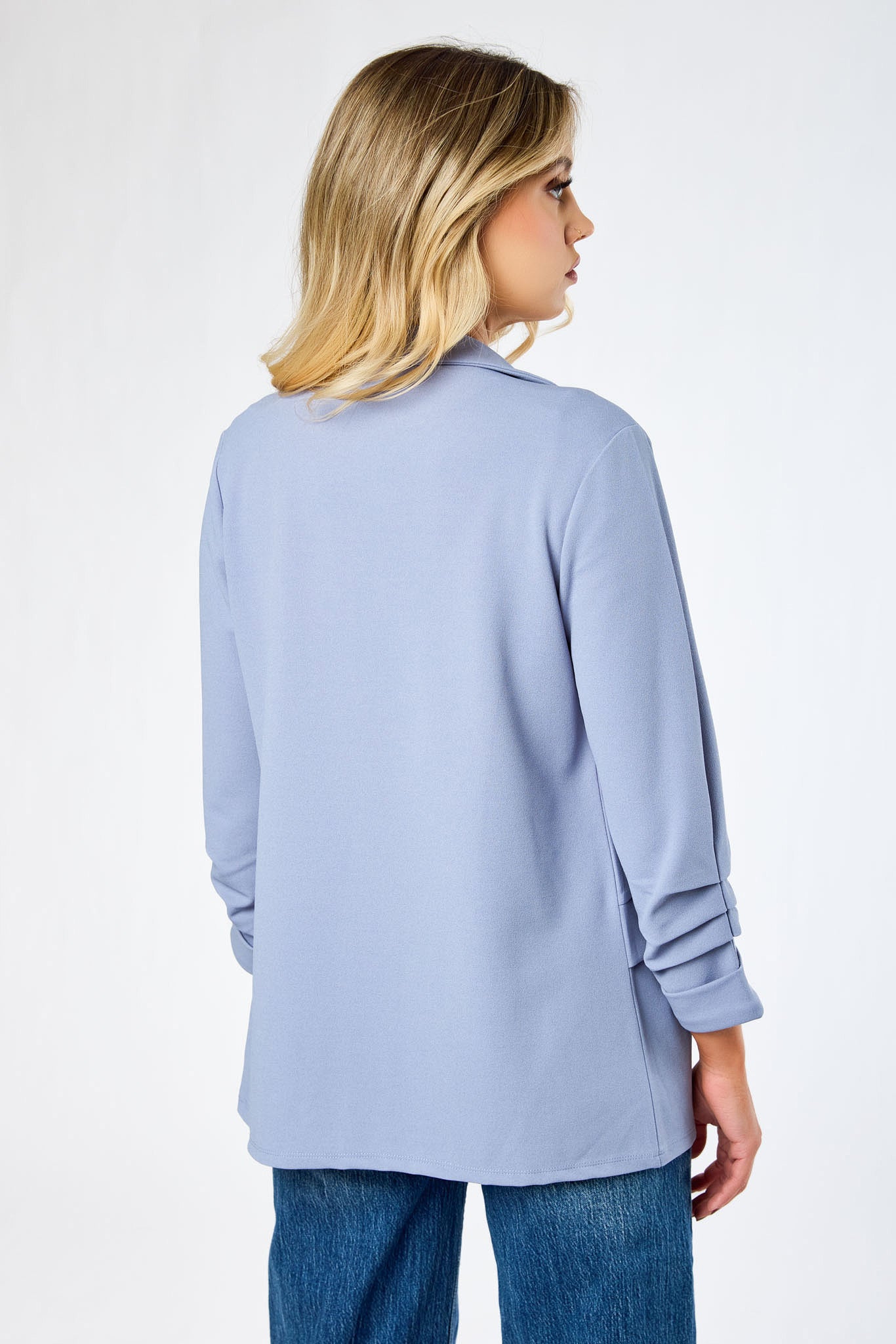 Stretch Crepe Blazer with Ruched Sleeves