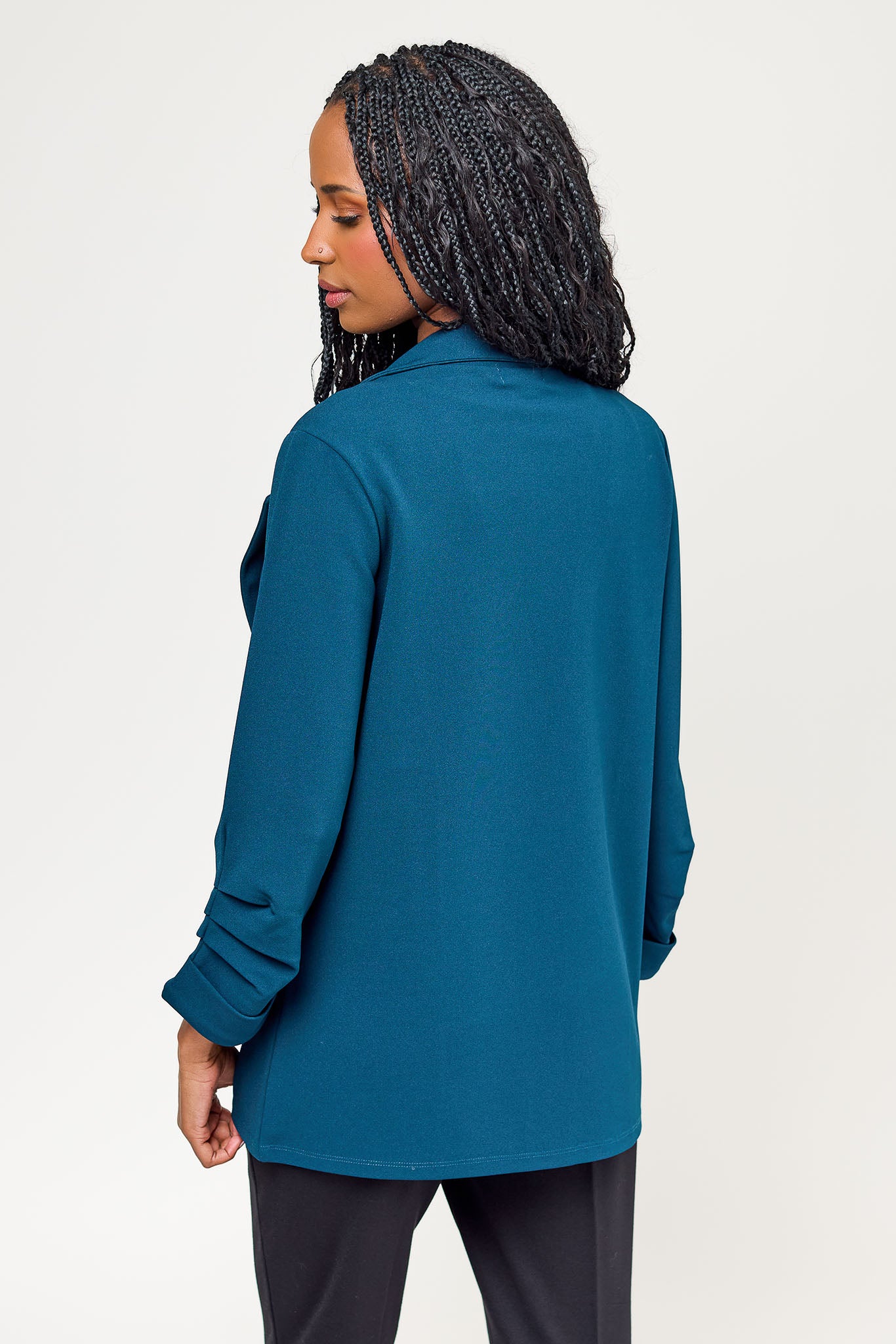 Stretch Crepe Blazer with Ruched Sleeves