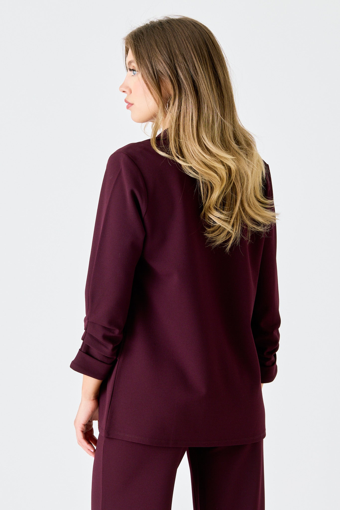 Stretch Crepe Blazer with Ruched Sleeves
