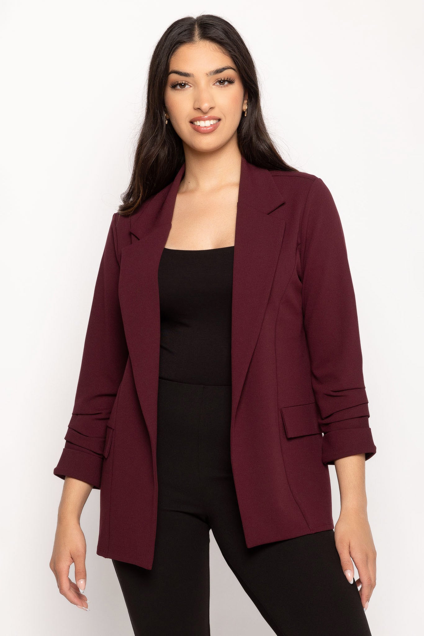 Scuba Crepe Blazer with Ruched Sleeves