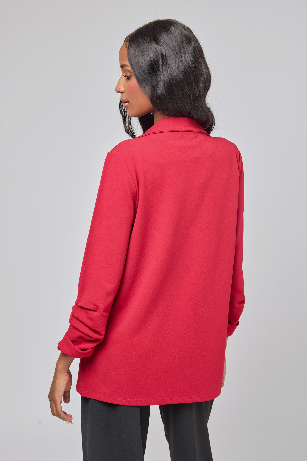 Stretch Crepe Blazer with Ruched Sleeves